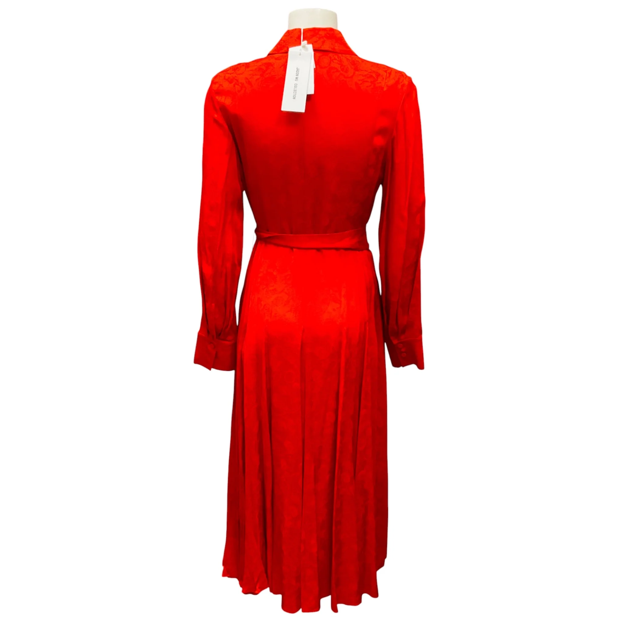 Jason Wu Collection Bright Orange Jacquard Midi Dress - Image 3