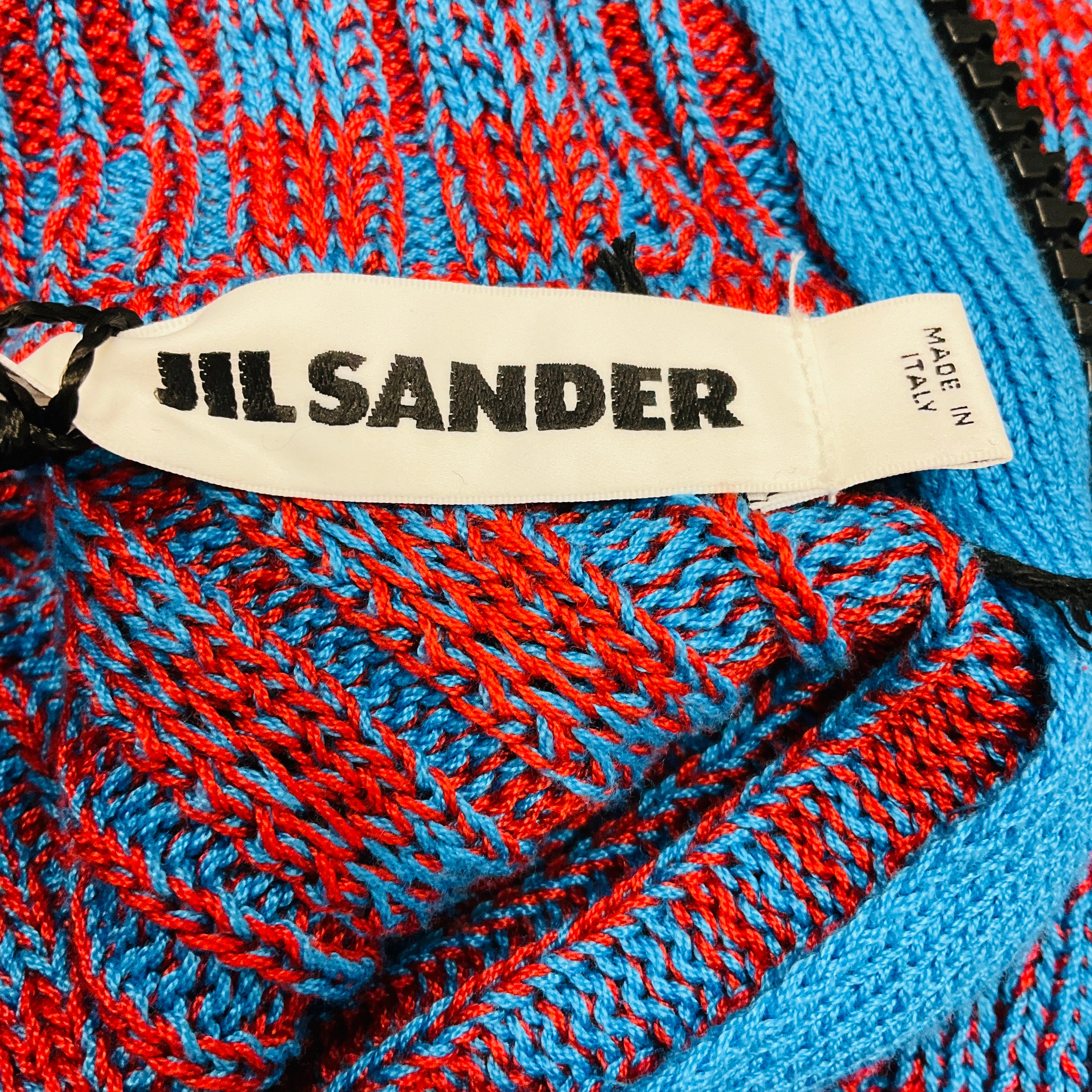 Jil Sander Blue / Red Sleeveless Cotton Knit Mini Dress - Image 4