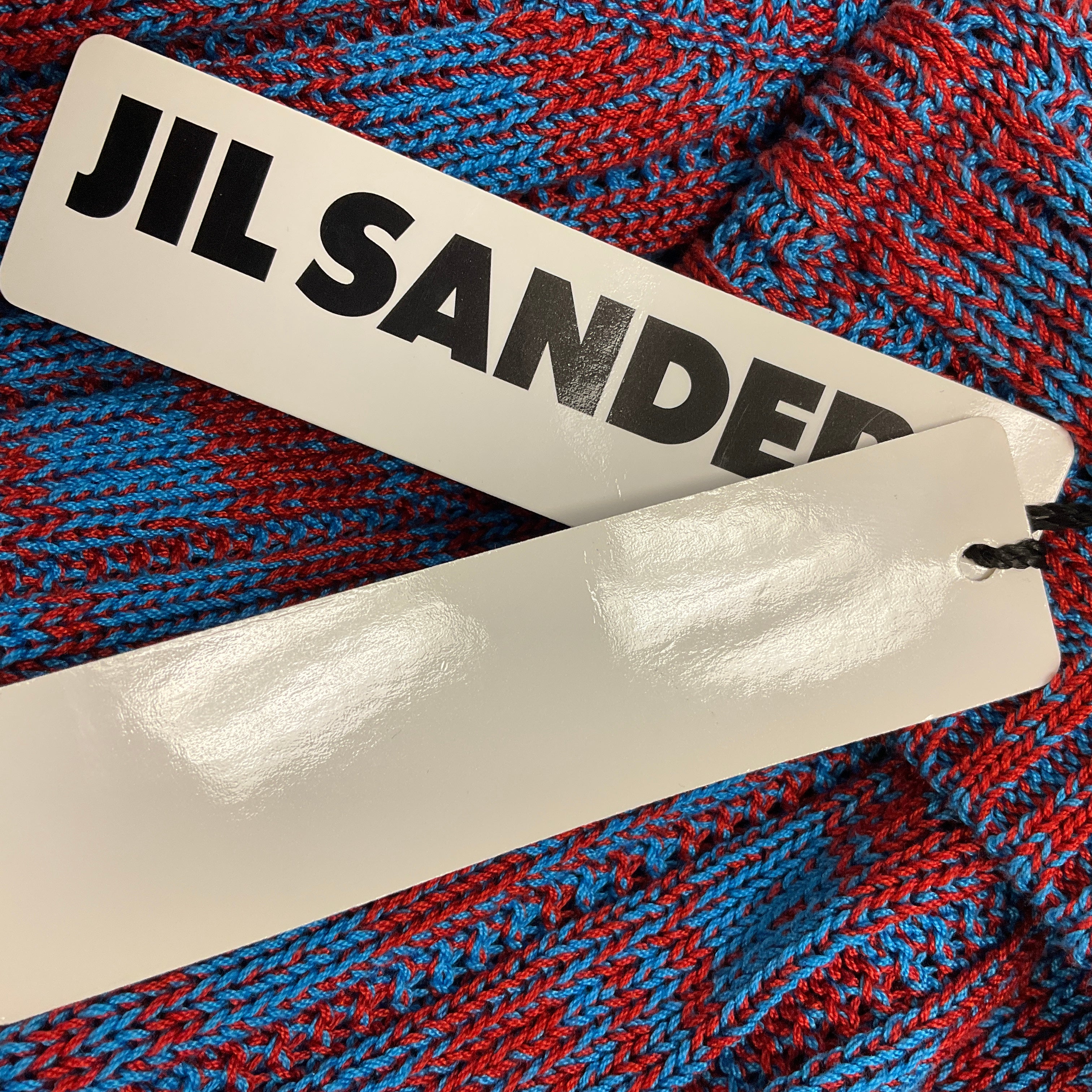 Jil Sander Blue / Red Sleeveless Cotton Knit Mini Dress - Image 6
