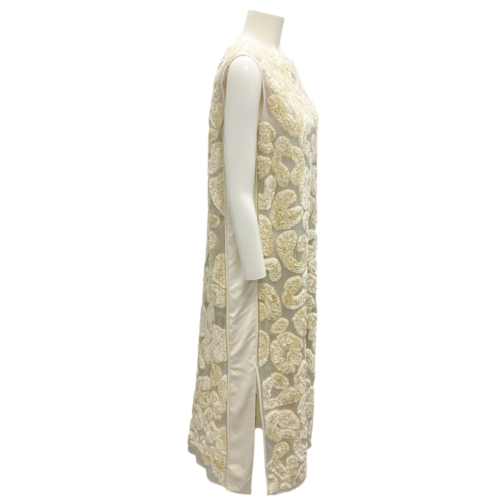 Jil Sander Cream 2023 Velvet Applique Embellished Sleeveless Dress - Image 2