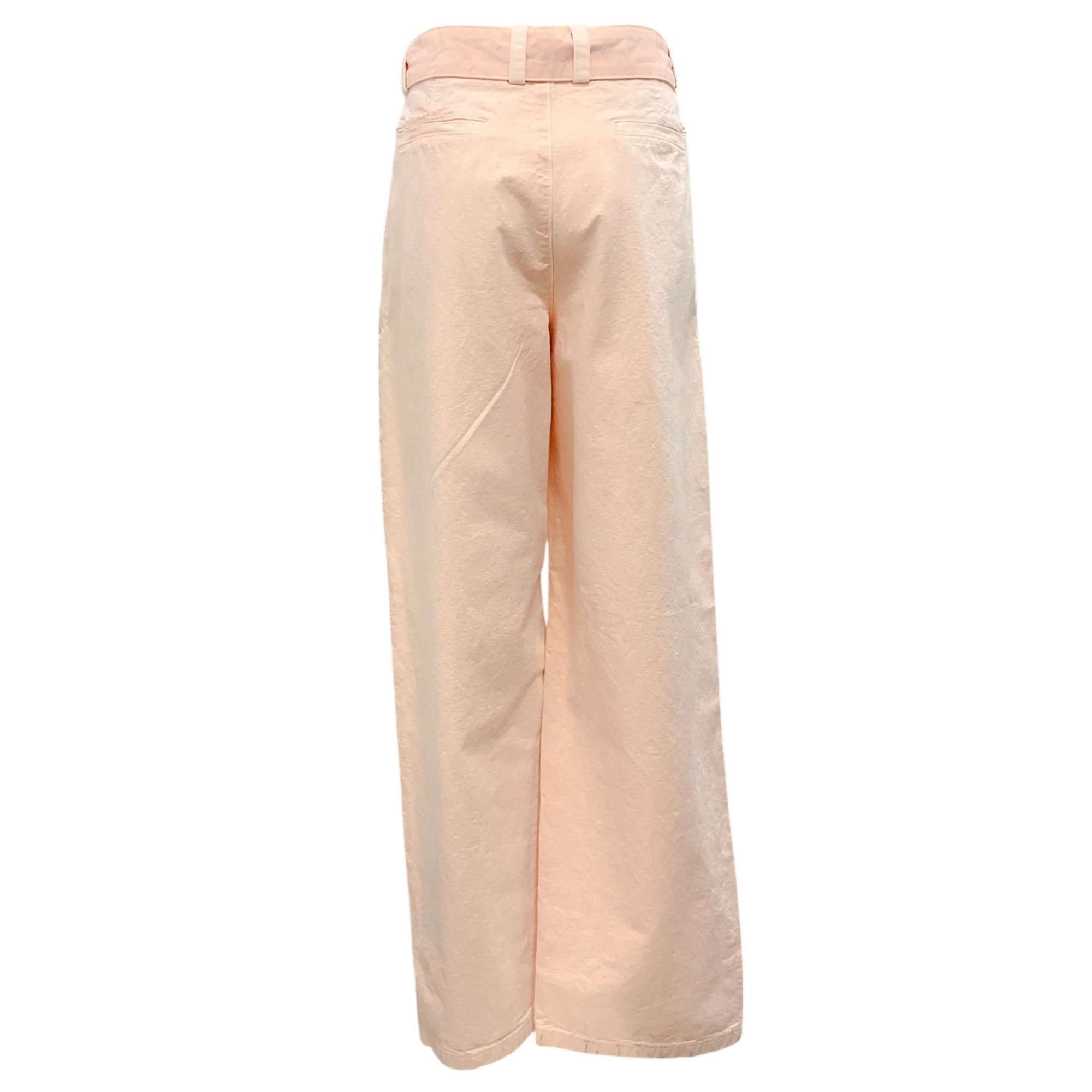 Jil Sander Light Pink 2021 Belted Pleated Cotton Canvas Straight Leg Pants - Image 3