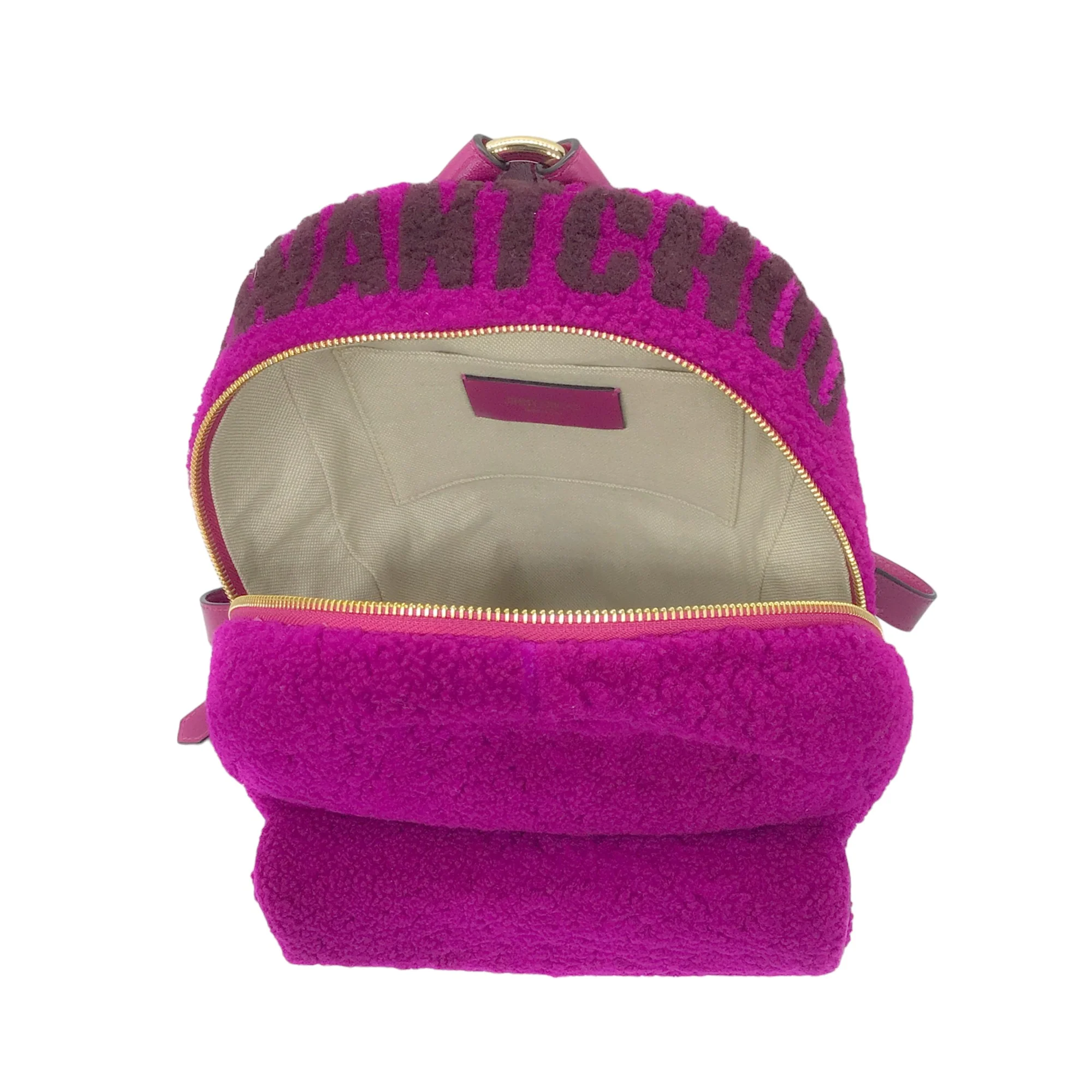 Jimmy Choo Cassie Magenta / Grape I Want Choo Logo Intarsia Sherling Backpack - Image 6