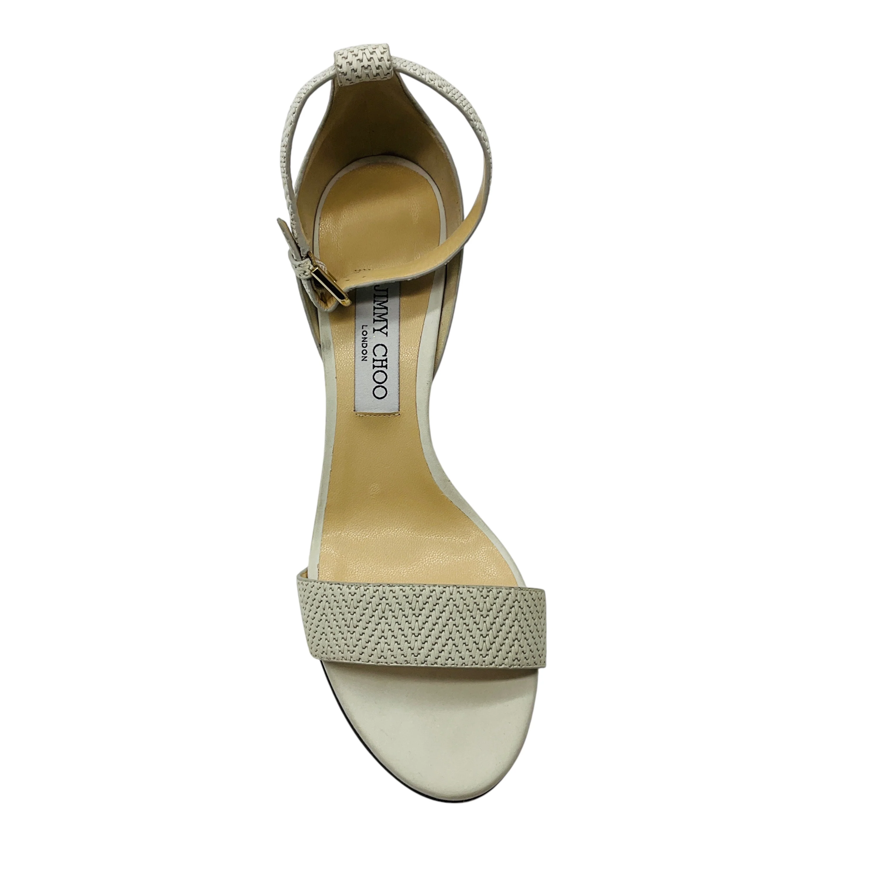 Jimmy Choo Ecru Woven Ankle Strap Sandals - Image 4