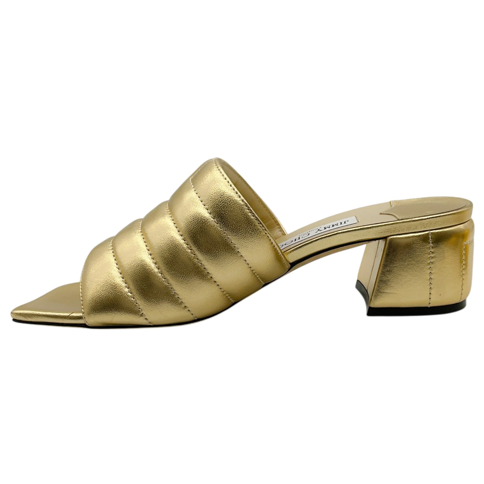 Jimmy Choo Gold Quilted Leather Themis Slide Sandals - Image 3