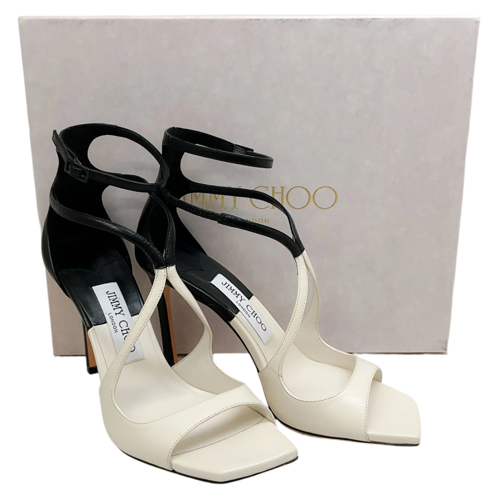 Jimmy Choo Latte / Black Leather Azia 95 Sandals - Image 6