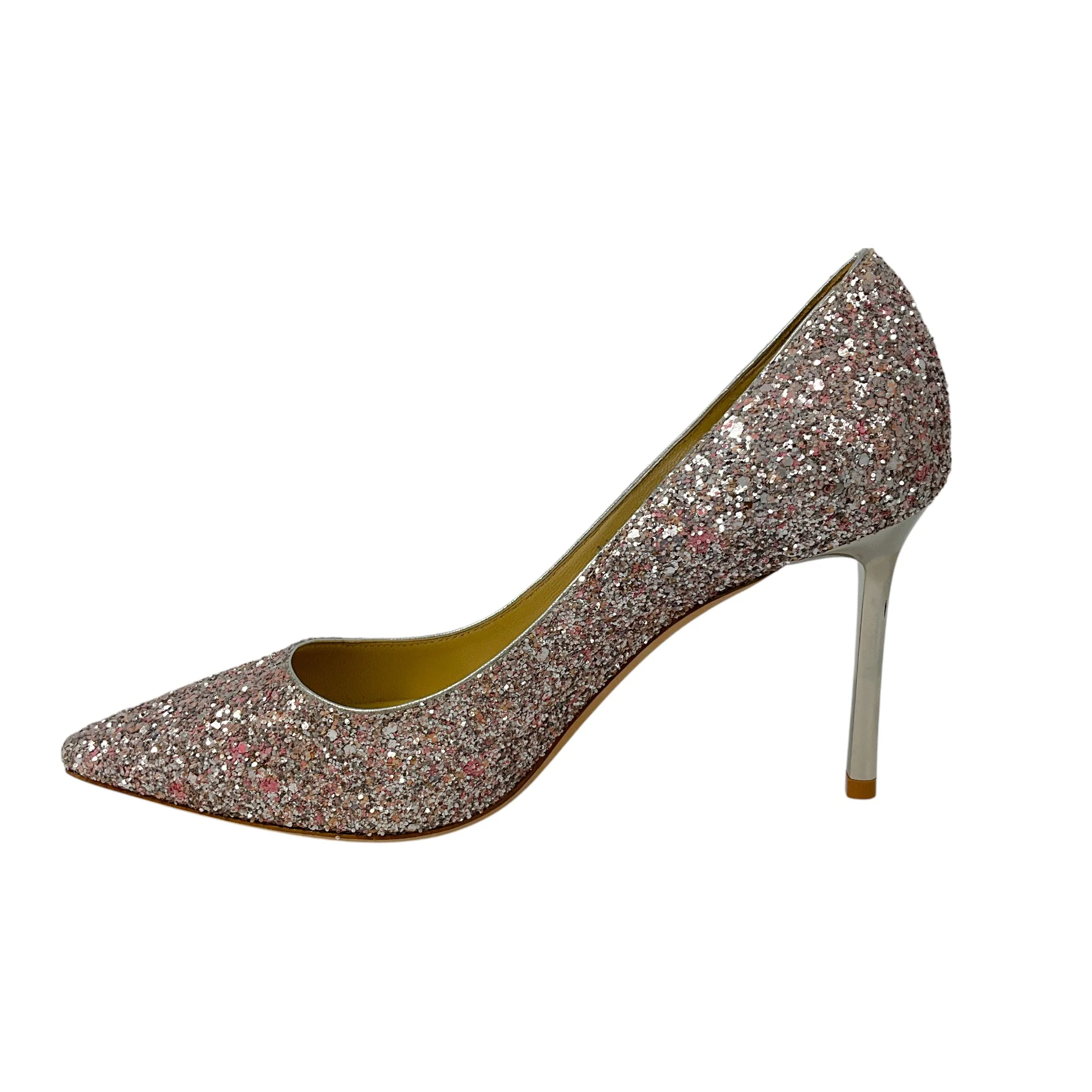 Jimmy Choo Light Pink / Silver Metallic Coarse Glitter Fabric Pointy Toe Romy 85 Pumps - Image 3