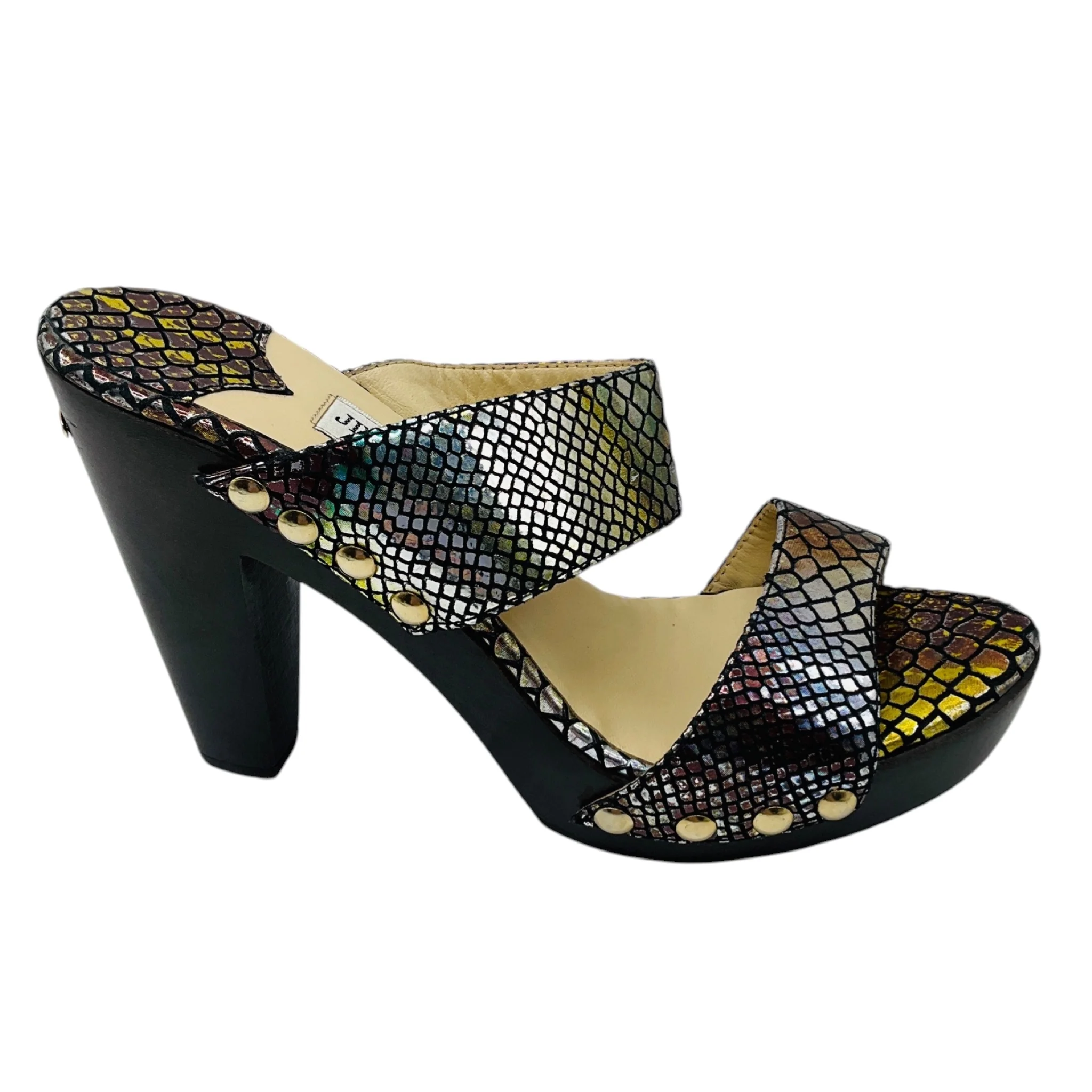 Jimmy Choo Metallic Multi Snake Print Wooden Heel Sandals - Image 2