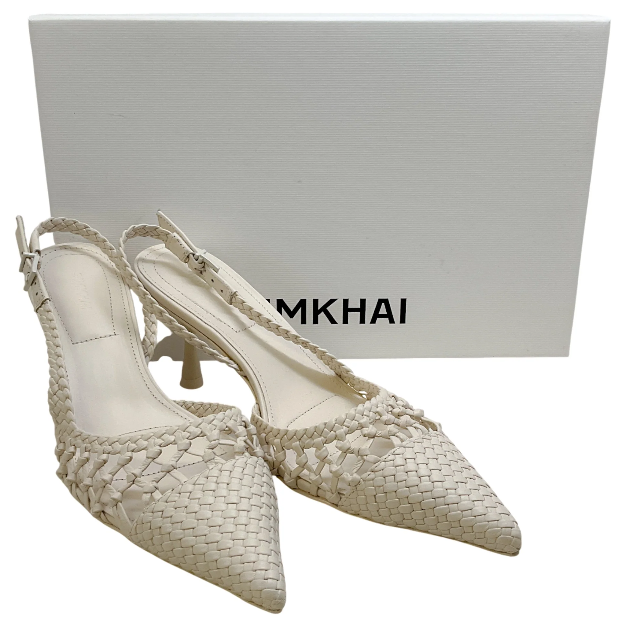 Jonathan Simkhai Ivory Leather Open Weave Slingback Pumps - Image 6