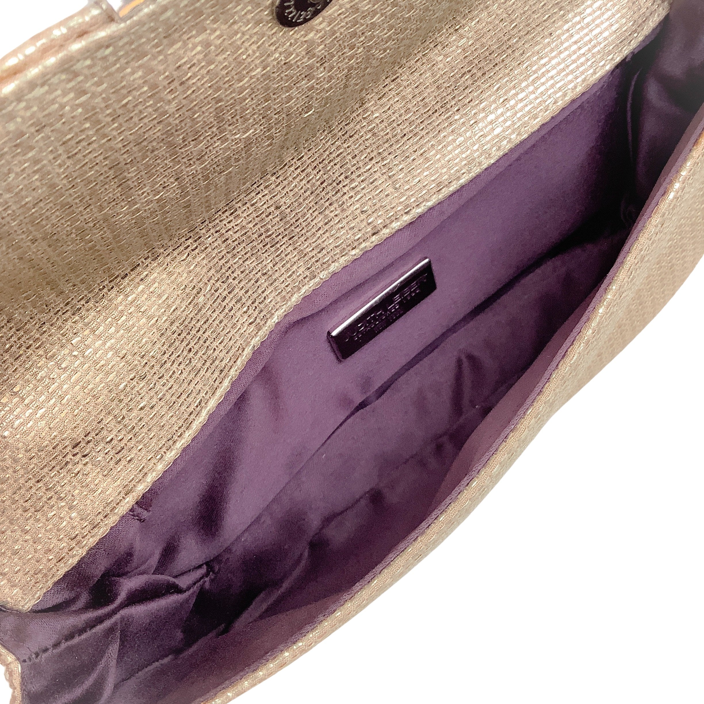 Judith Leiber Gold Tweed Raffia Bag with Mother of Pearl Clasp - Image 7