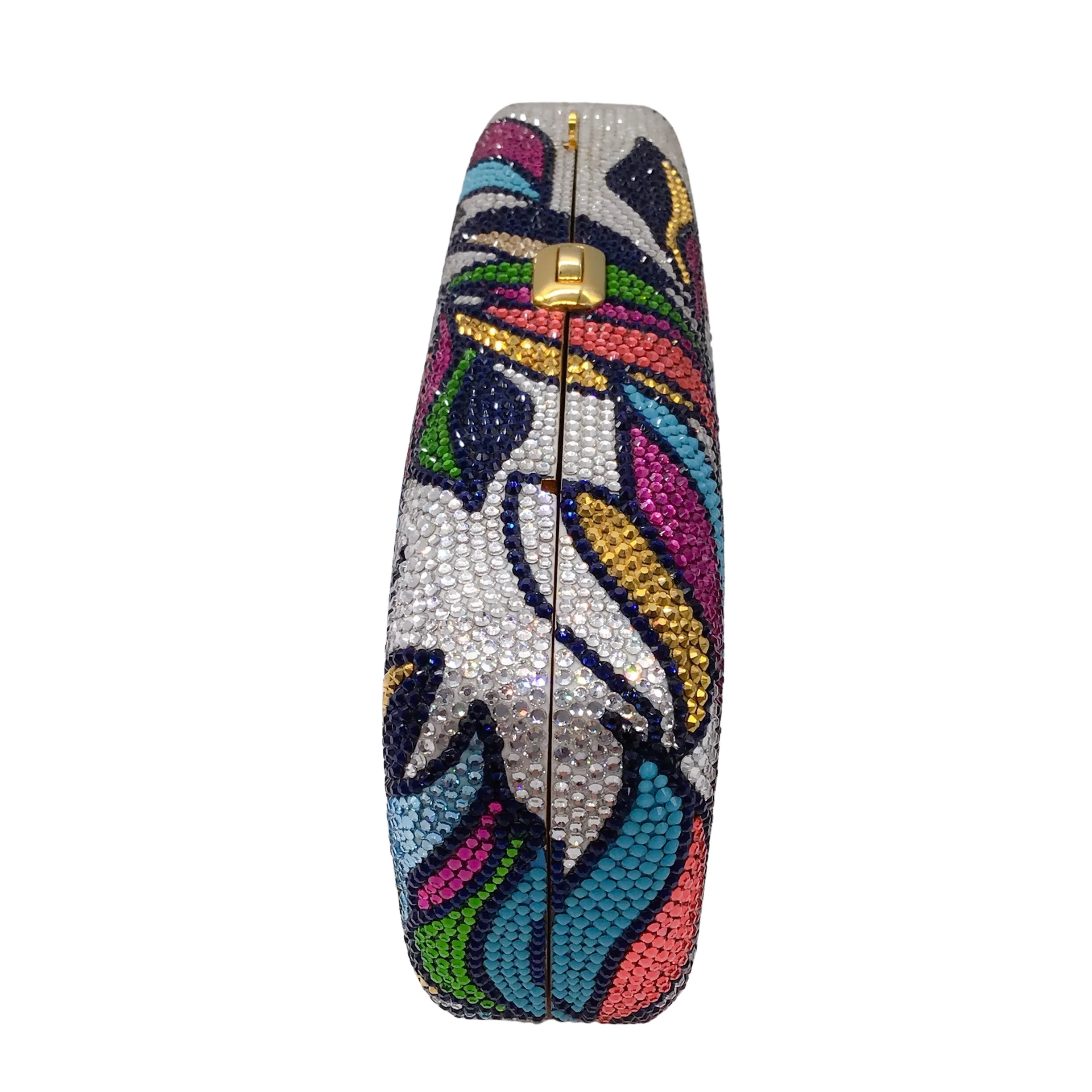 Judith Leiber Multicolored Crystal Embellished Leaf Design Evening Clutch Bag - Image 2