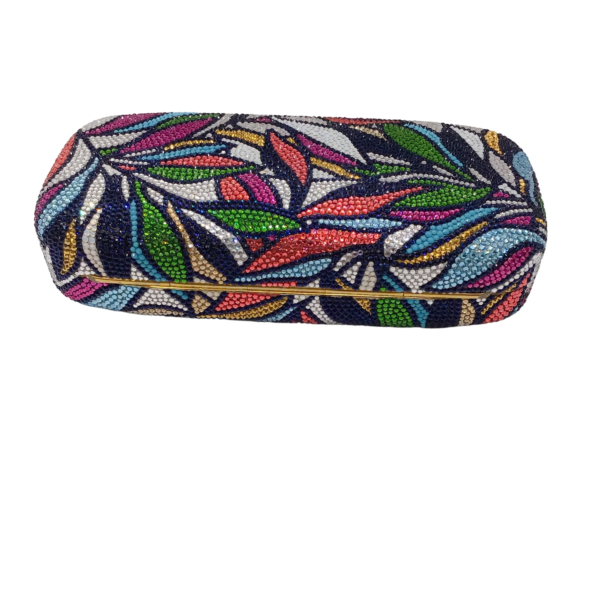 Judith Leiber Multicolored Crystal Embellished Leaf Design Evening Clutch Bag - Image 4