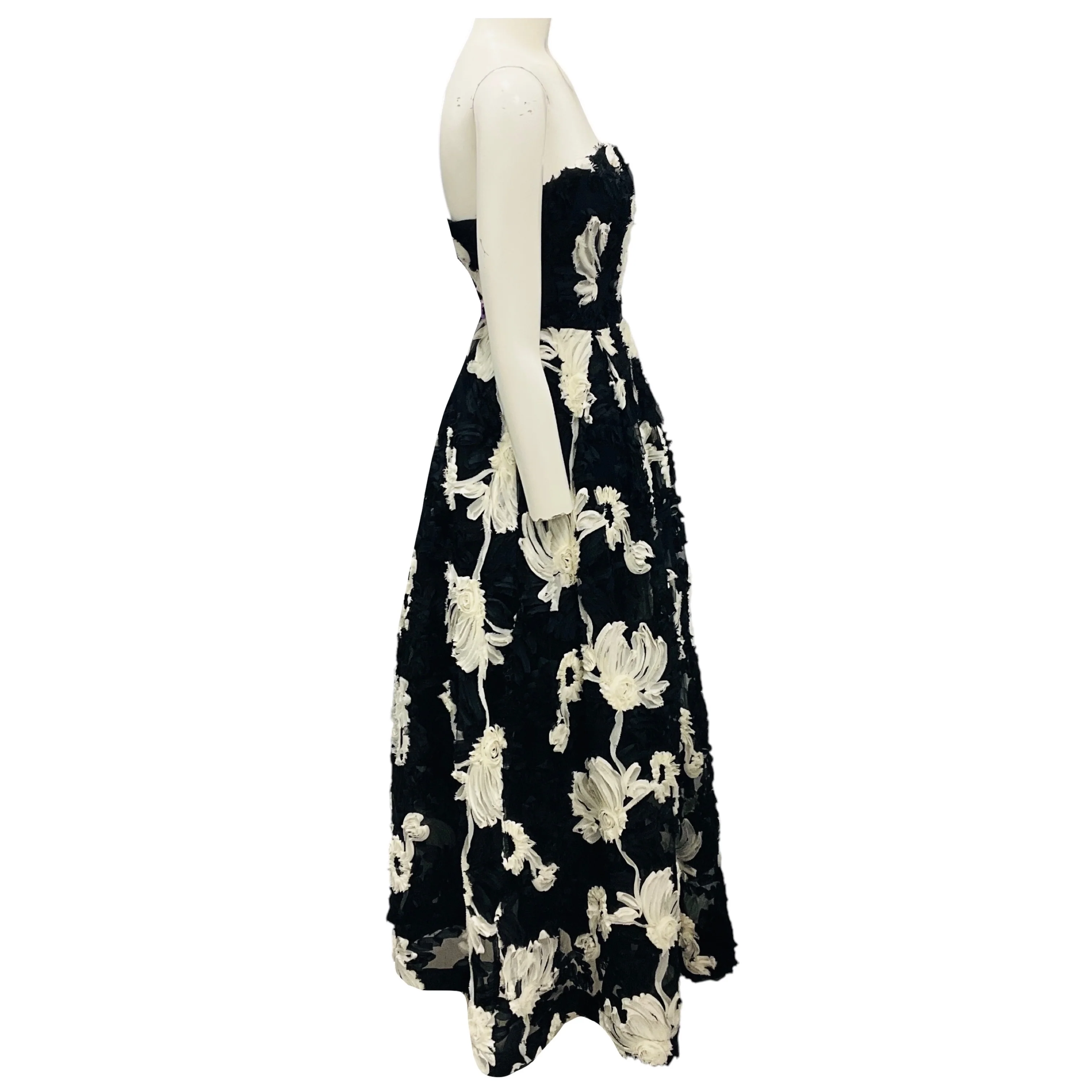 Karen Millen Black / White Textured Strapless Woven Midi Cocktail Dress - Image 2