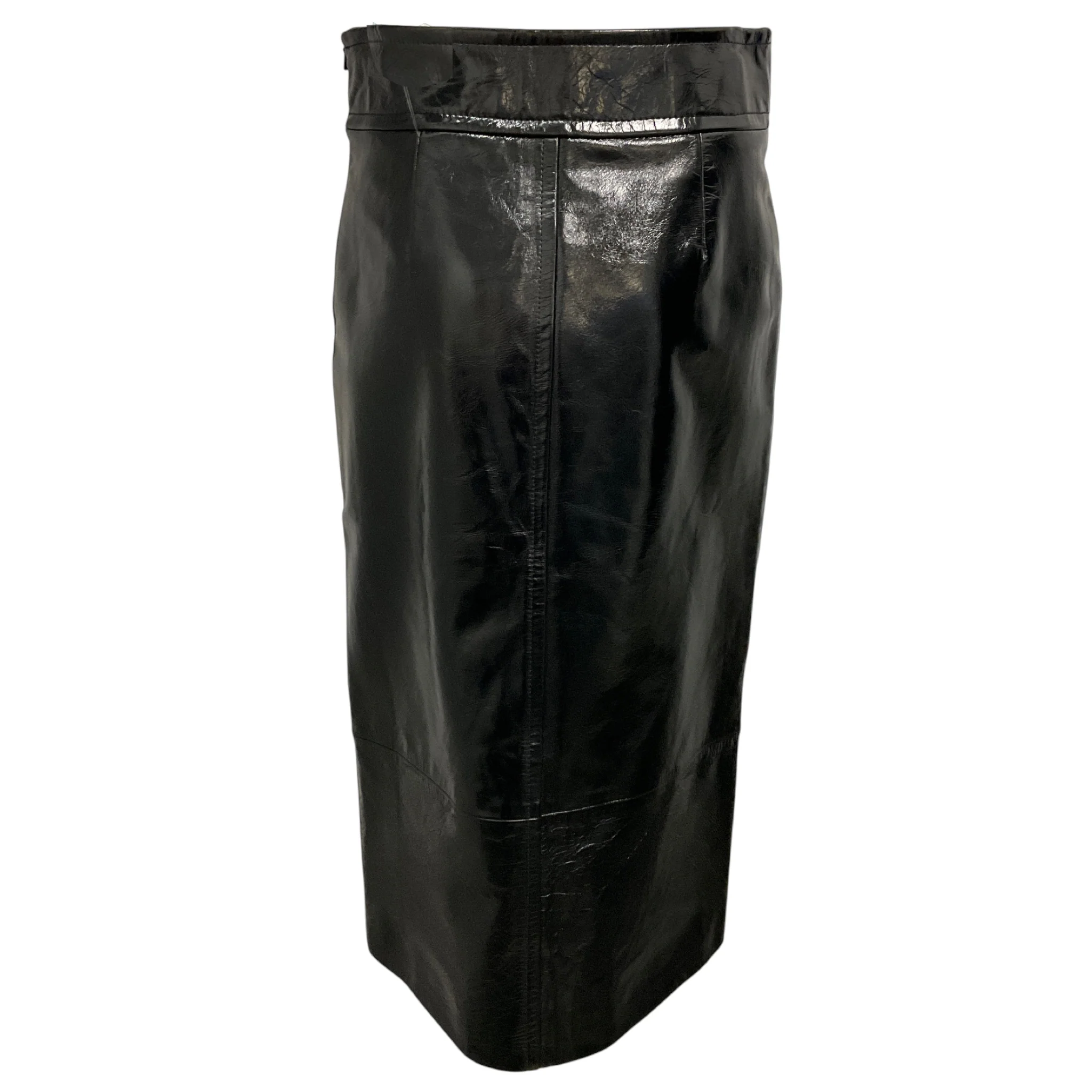 Khaite Black Patent Lambskin Leather Midi Pencil Skirt - Image 3