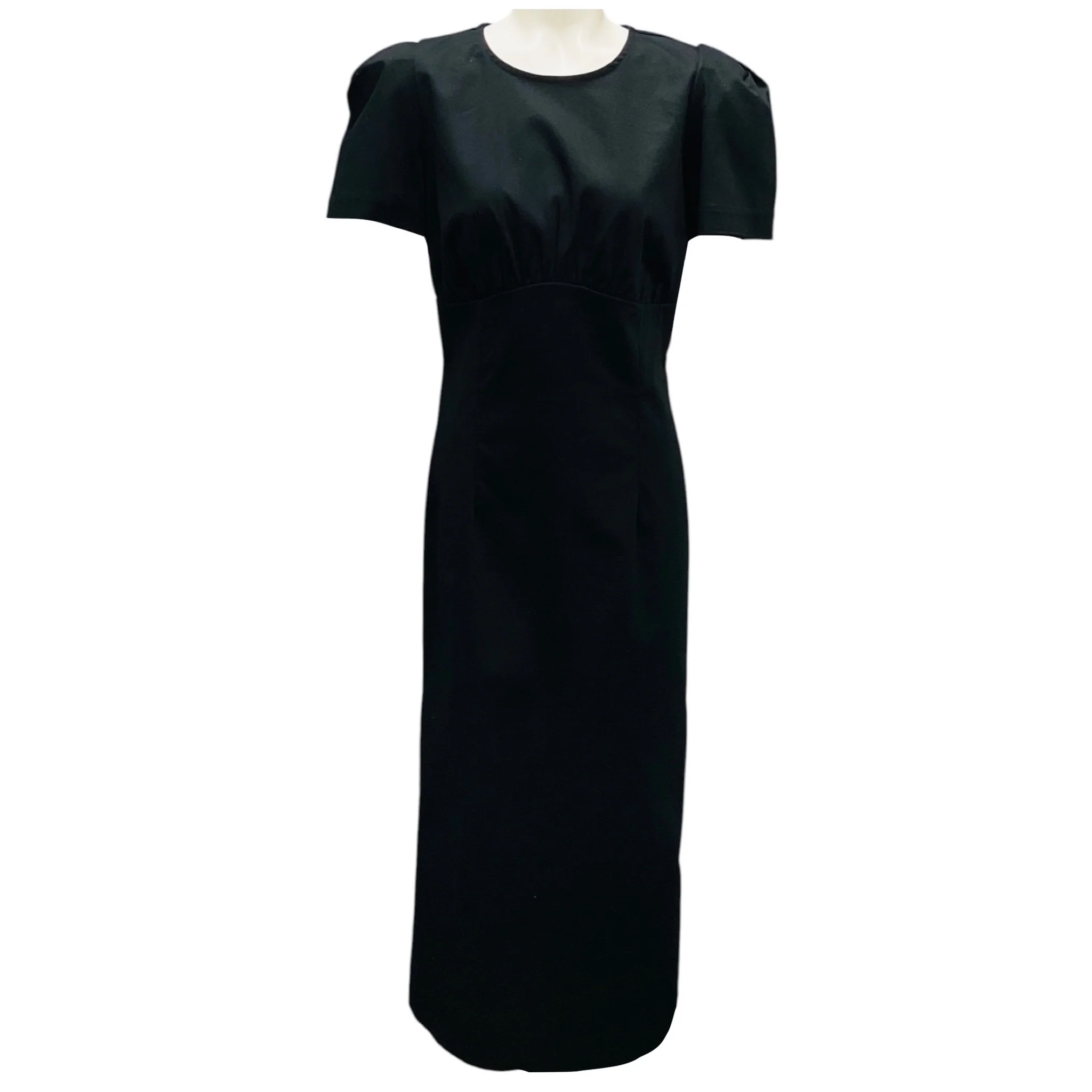 Kika Vargas Black Sygne Ruched Stretch Cotton Crewneck Midi Dress