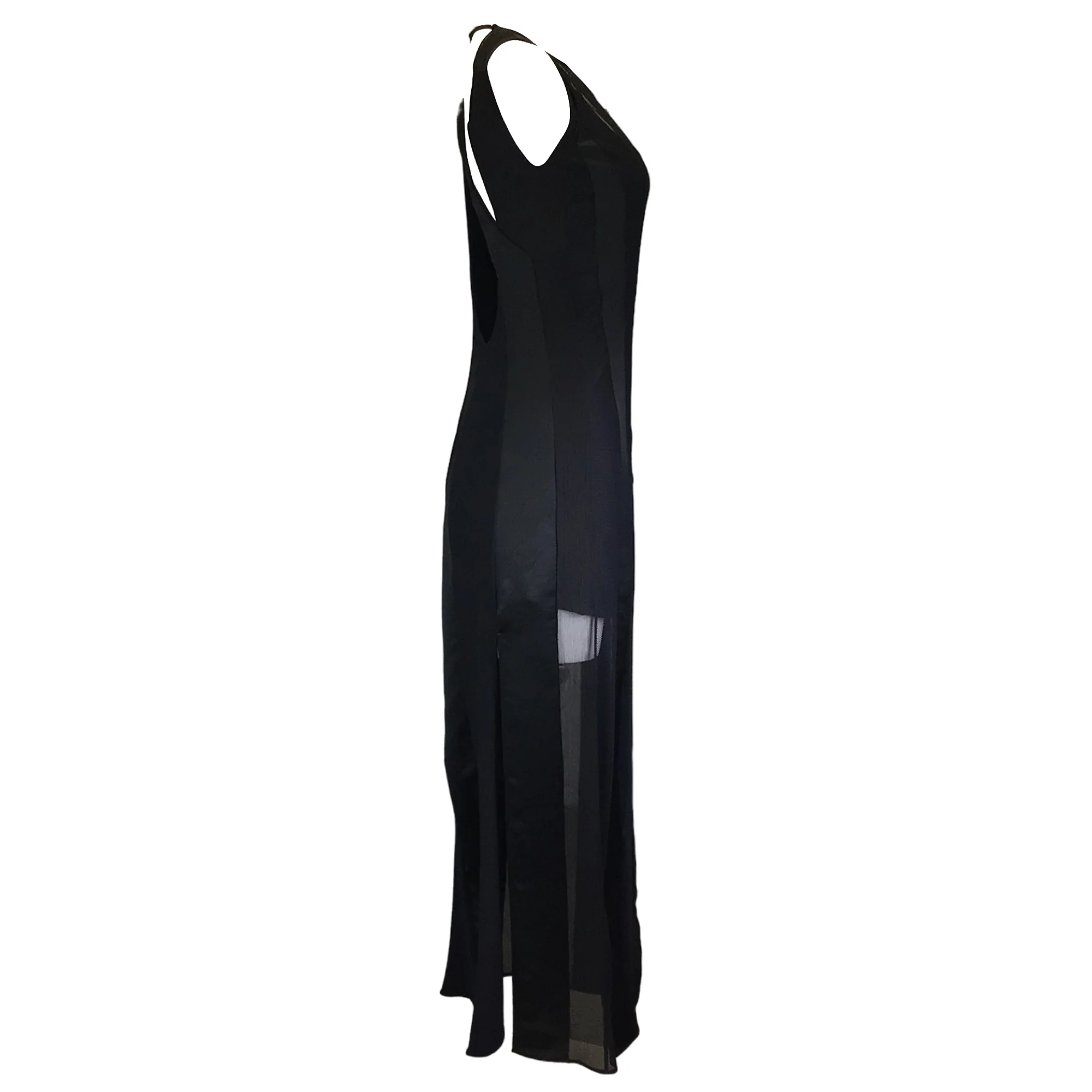 Koche Black Mesh Detail Sleeveless Long Nylon Dress - Image 2