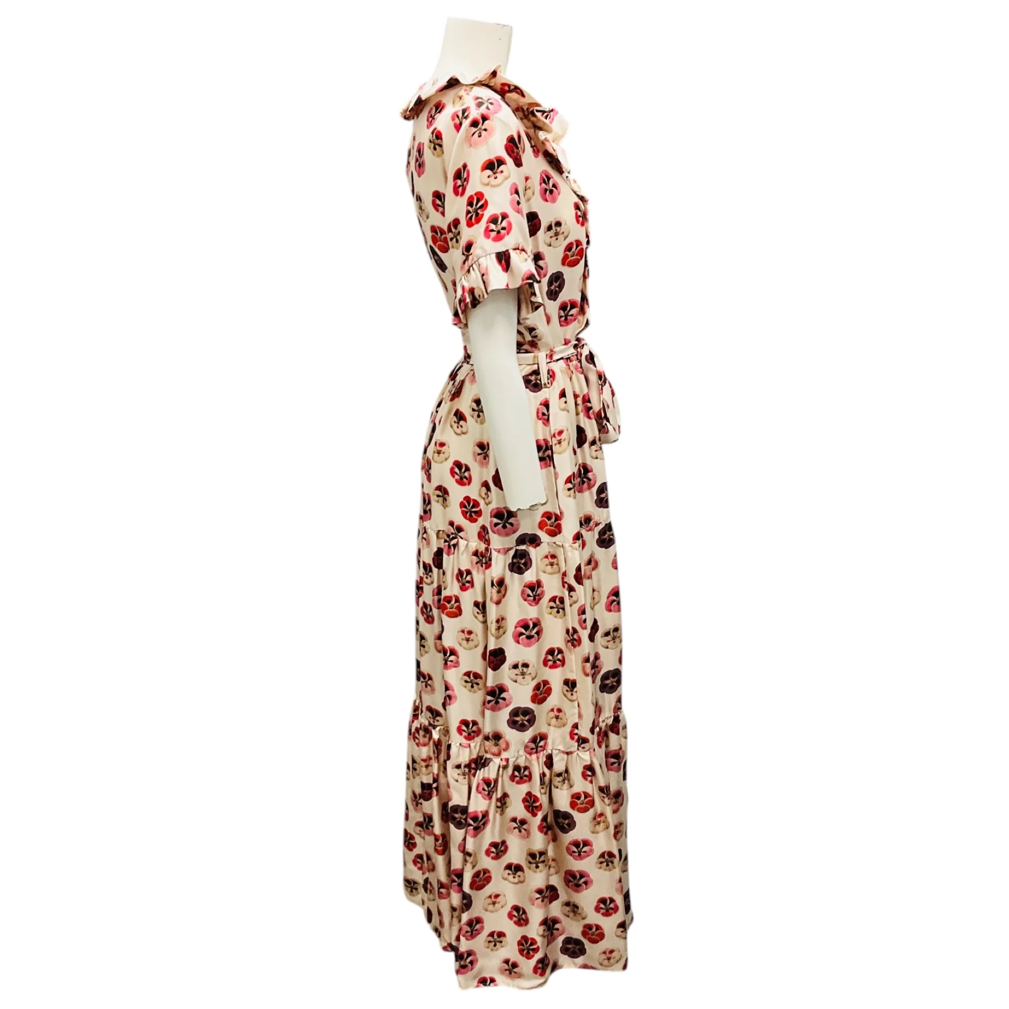 La DoubleJ Ivory Multi Micro Pansy Print Silk Twill Long and Sassy Dress - Image 2