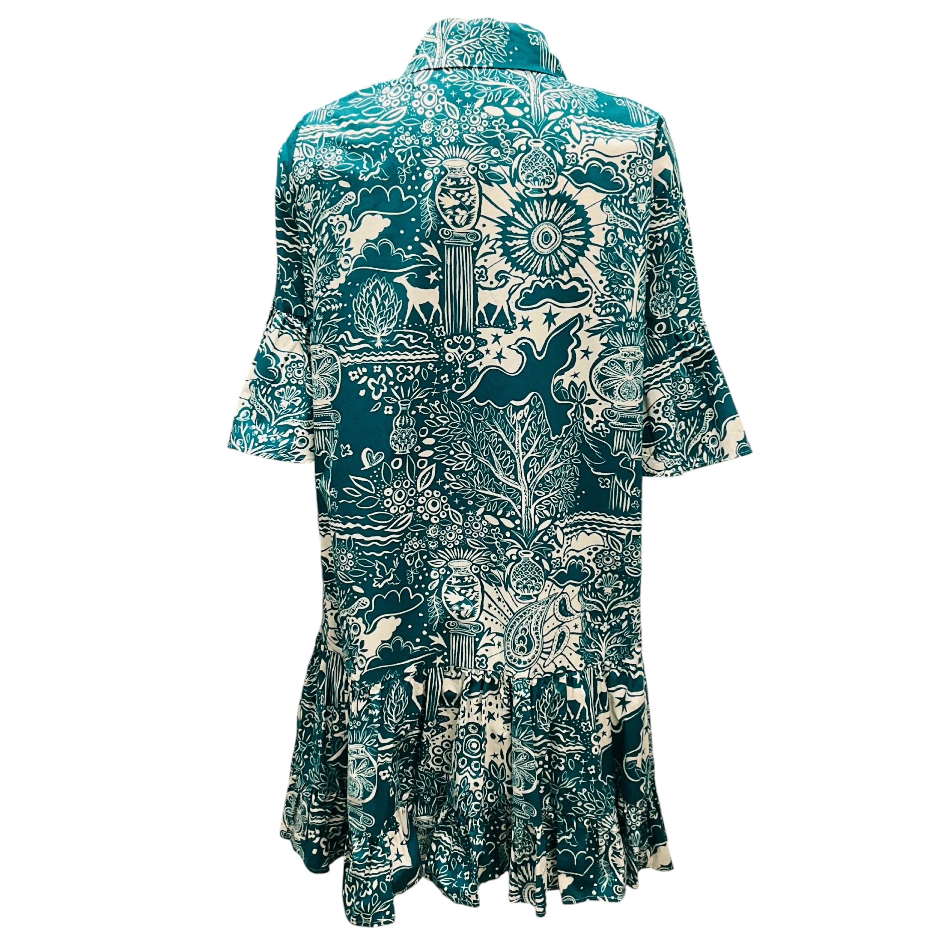 La DoubleJ Teal / White Printed Short Sleeved Choux Dress - Image 3