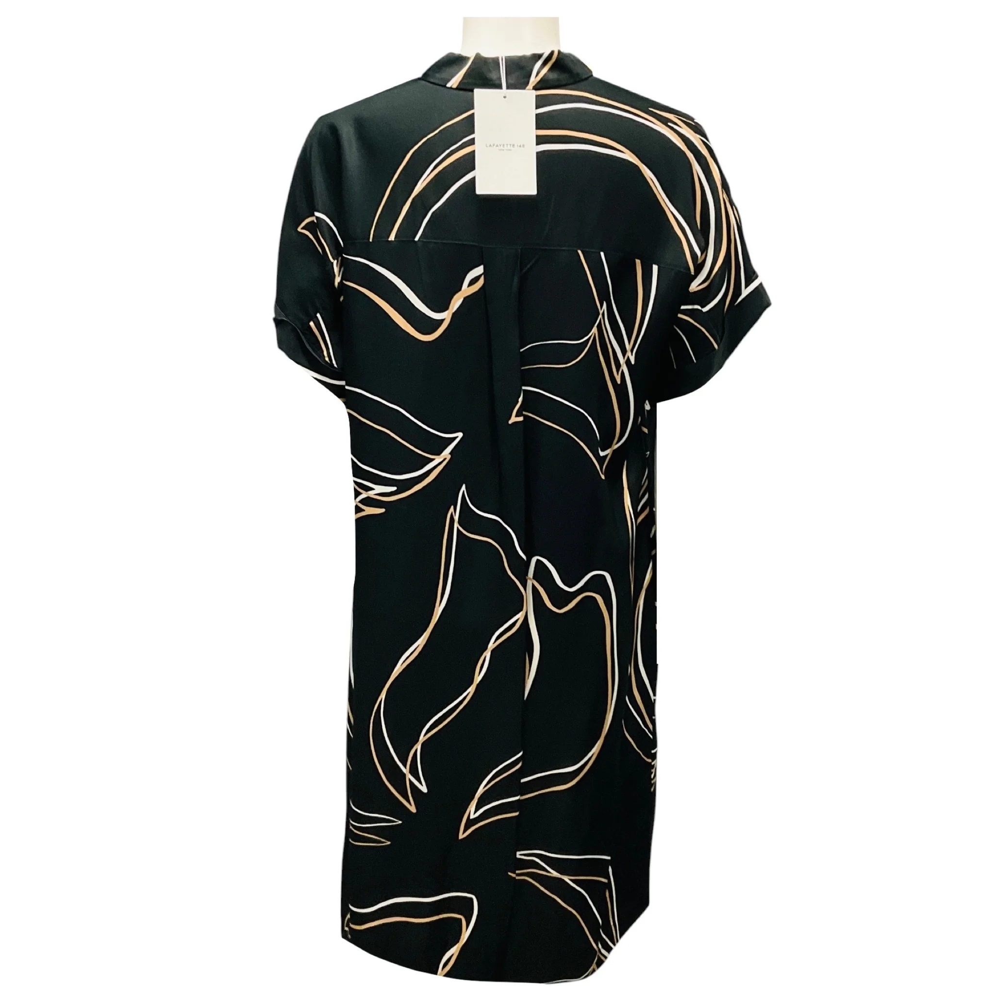 Lafayette 148 New York Black Multi Printed Satin Midi Dress - Image 3