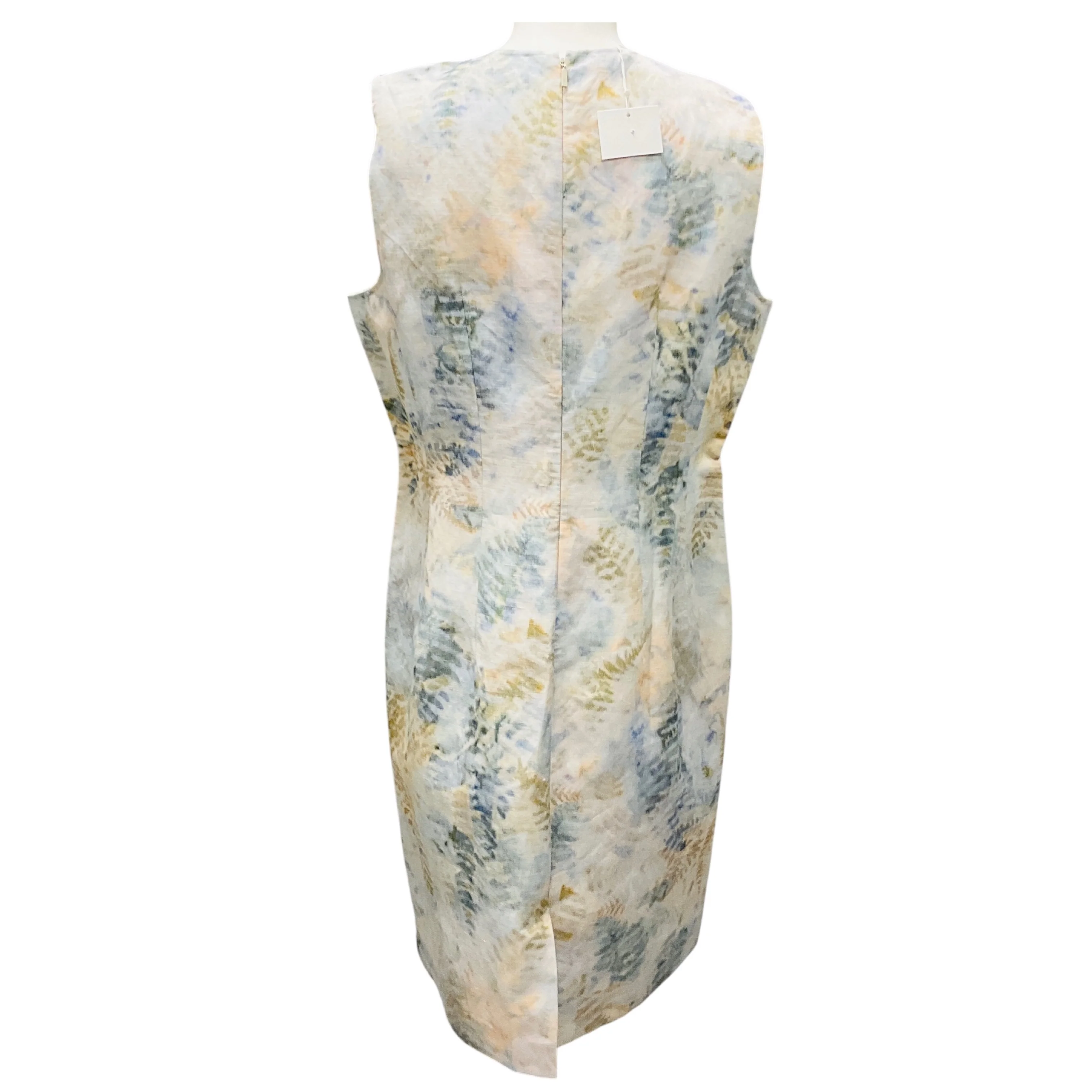 Lafayette 148 New York Bluestone Multi Eco Fern Print Linen Blend Sheath Dress - Image 3