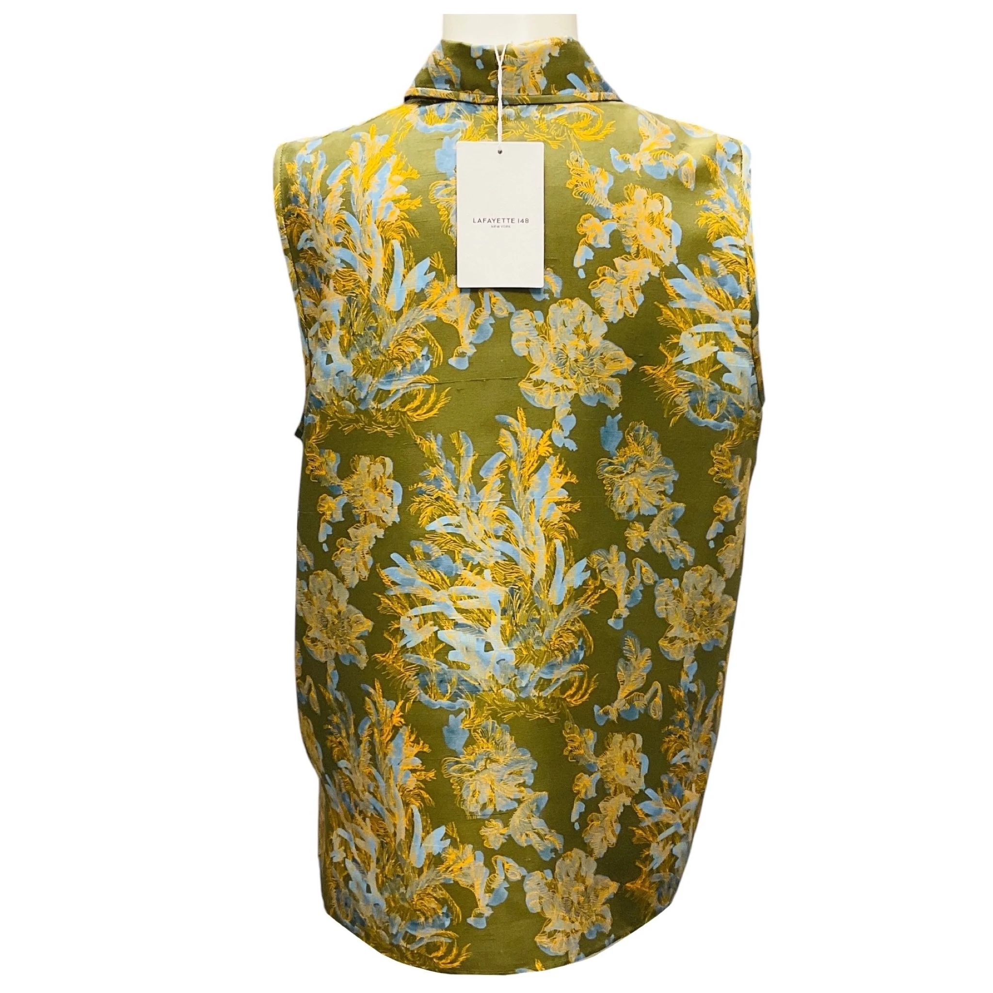 Lafayette 148 New York Chive Multi Sleeveless Floral Print Button Down Blouse - Image 3