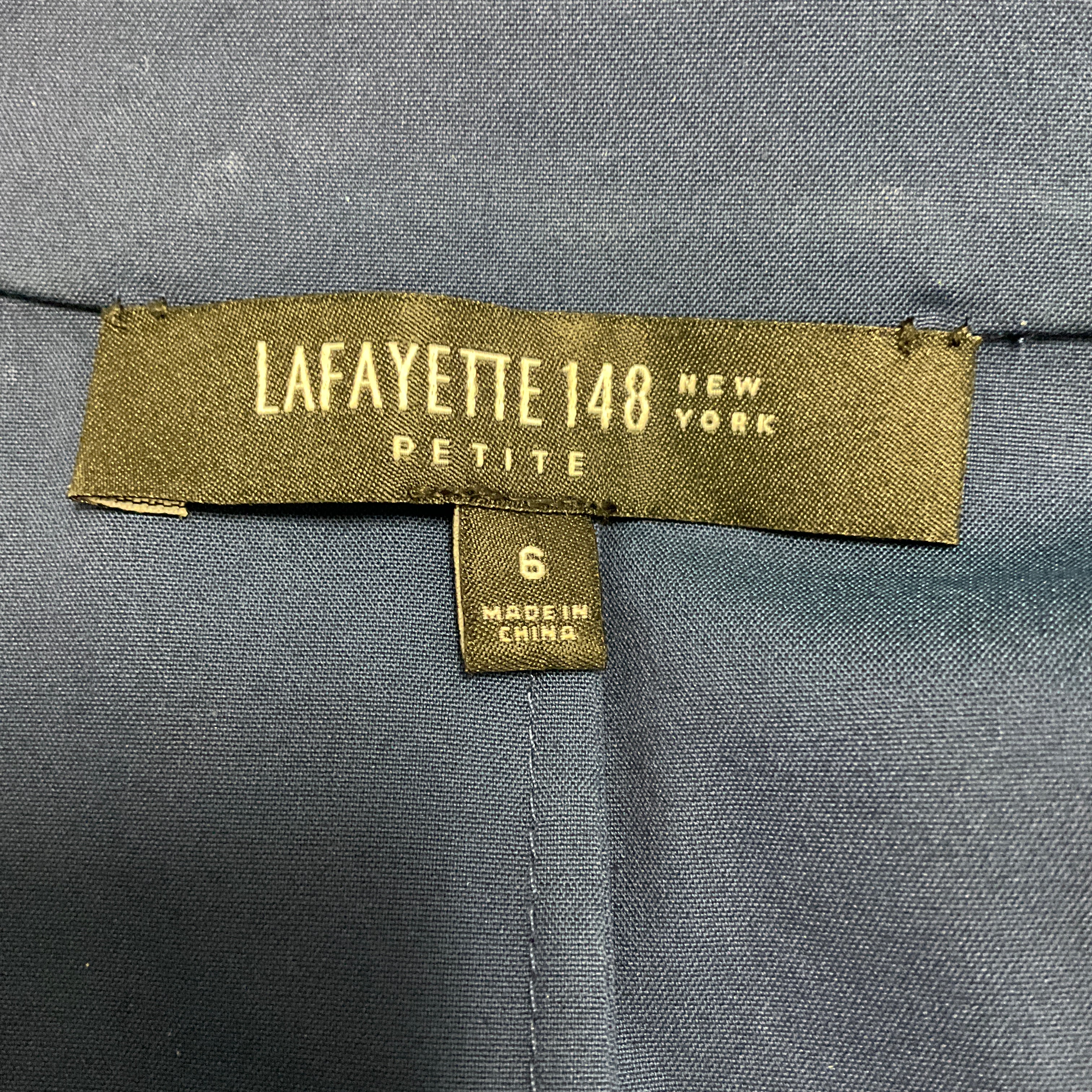 Lafayette 148 New York Navy Blue Cotton Stretch Wrap Dress - Image 4
