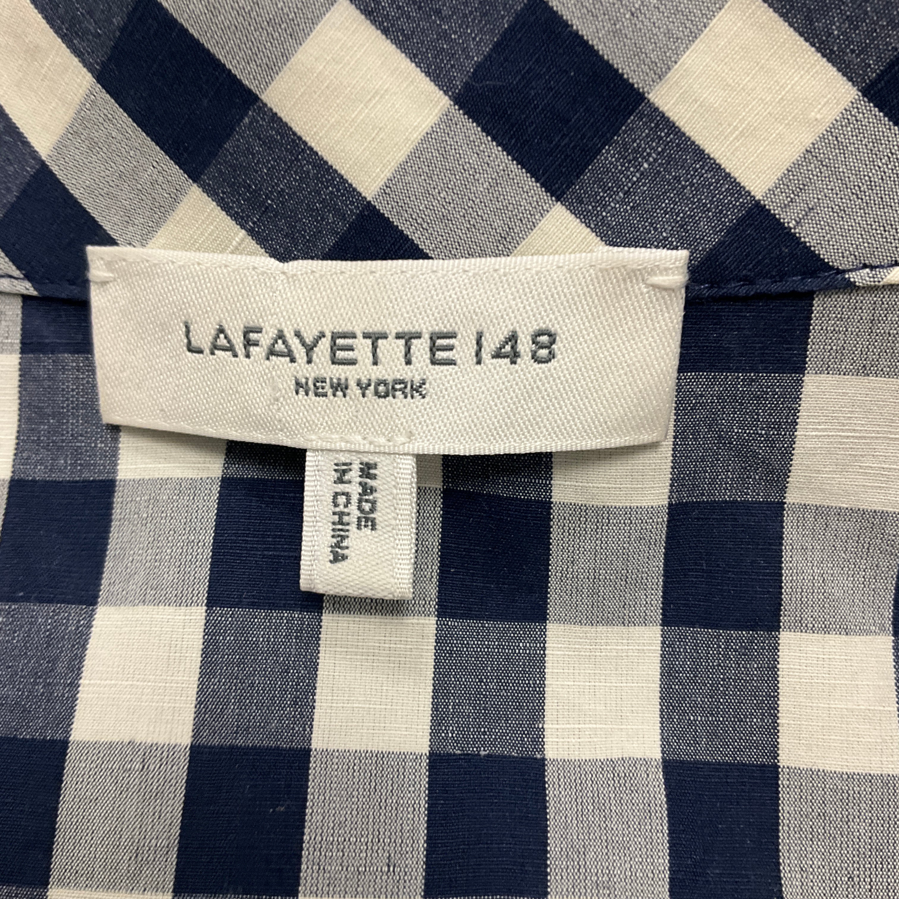 Lafayette 148 New York Navy Blue / White Gingham Check Button Front Midi Dress - Image 4