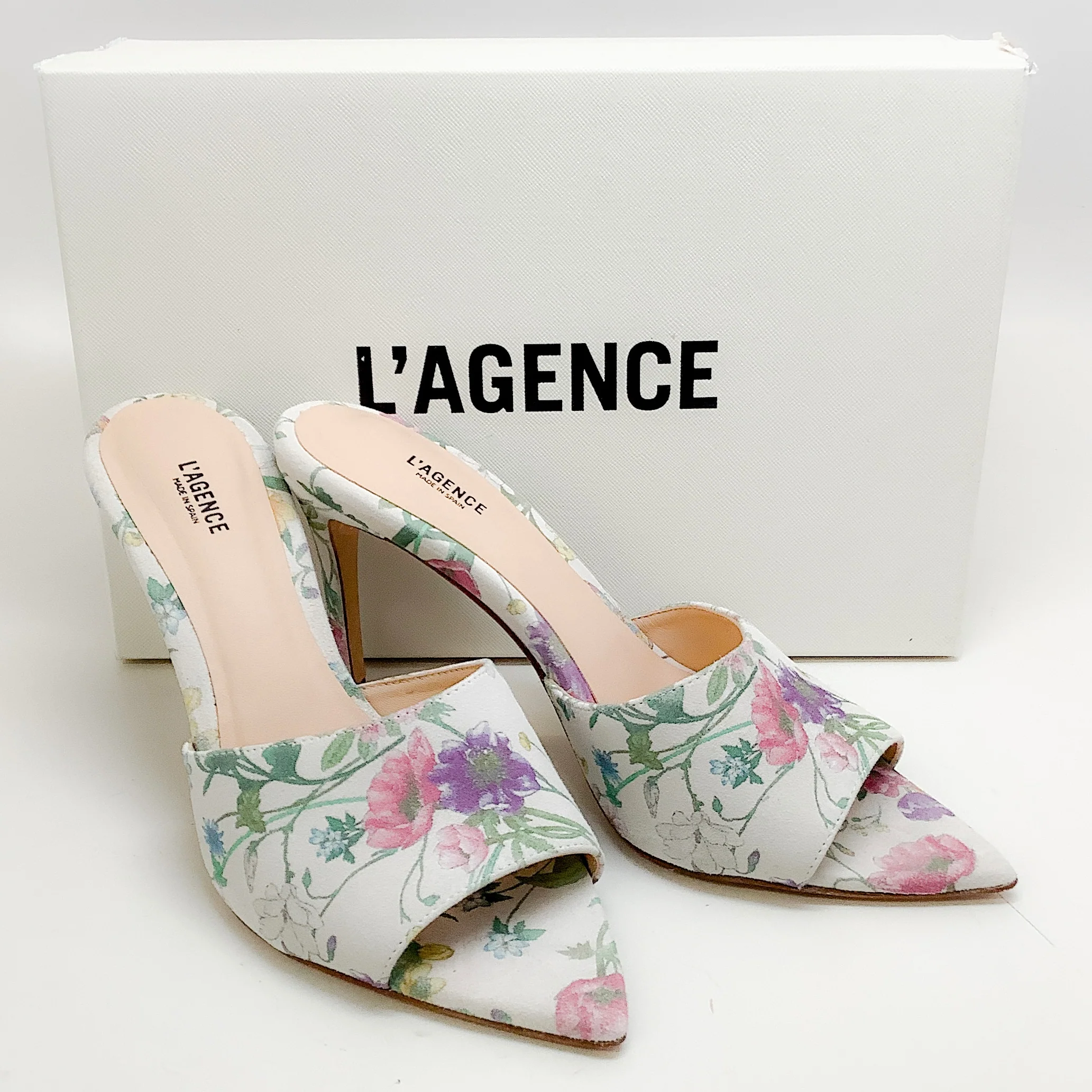 L'Agence Multi Floral Lolita Pointed Toe Slide Sandals - Image 6