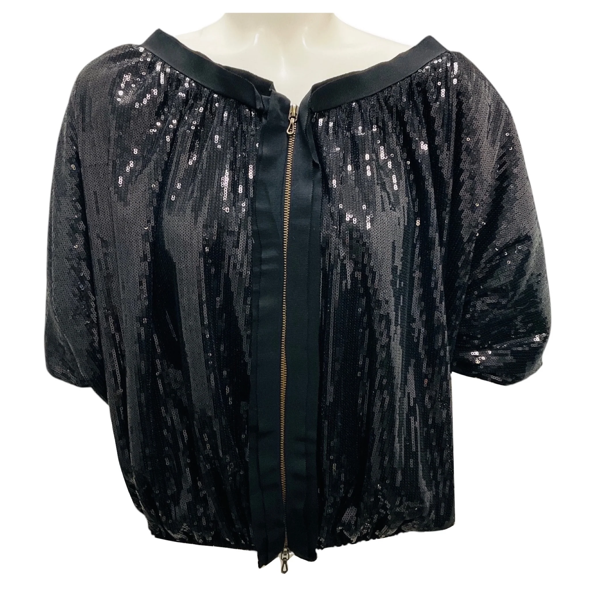 Lanvin Black Sequin Embellished Zip Front Top