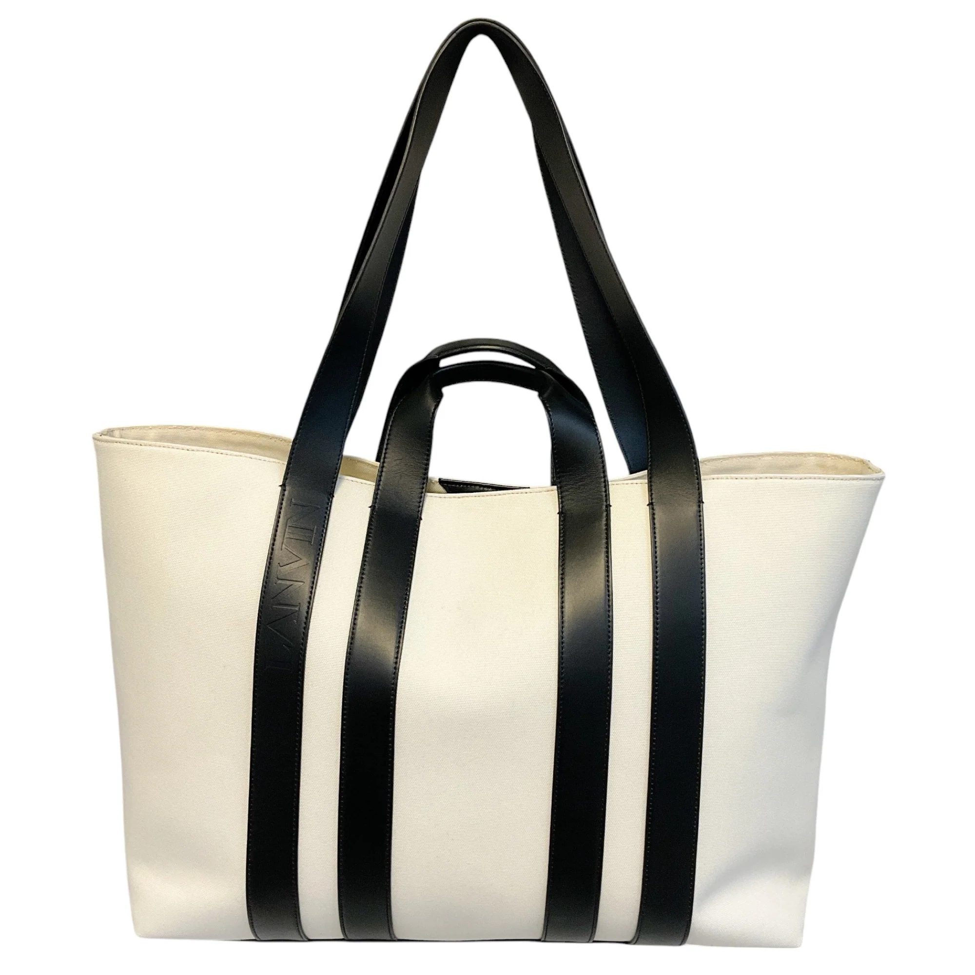 Lanvin Milk / Black Ballade East West Shopper Tote Bag