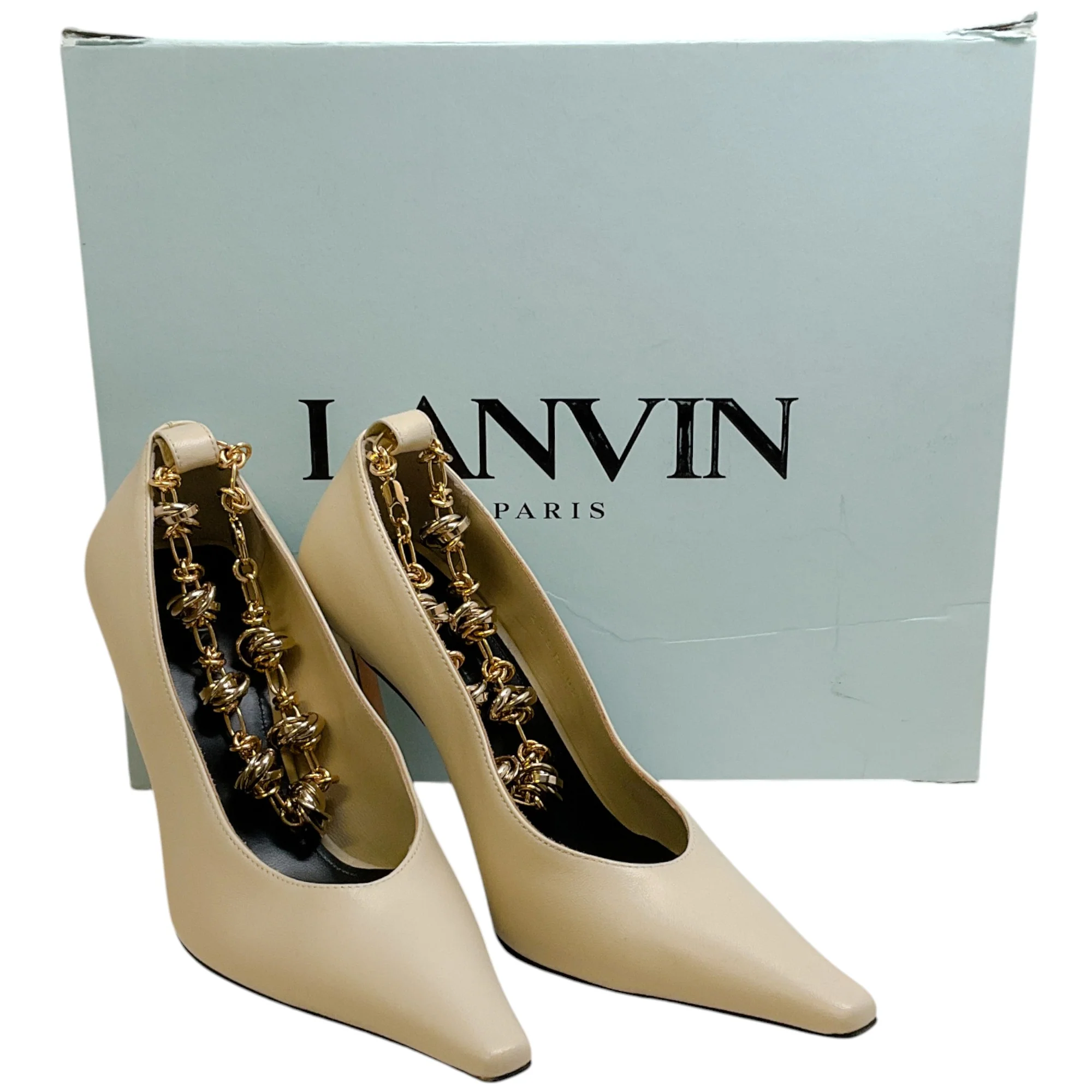 Lanvin Plaster Leather Swing Chain Pumps - Image 6
