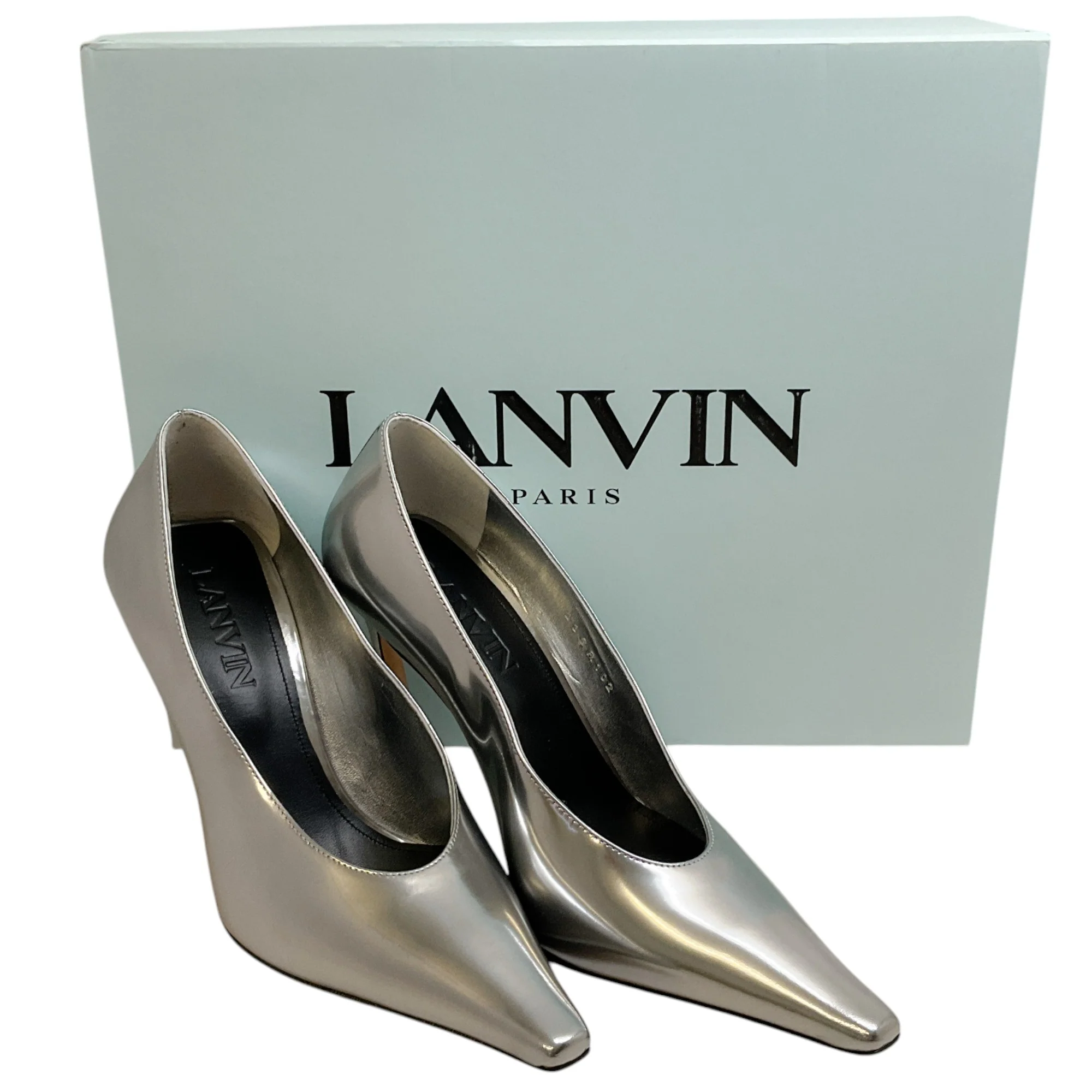 Lanvin Silver Leather Swing Pumps - Image 6