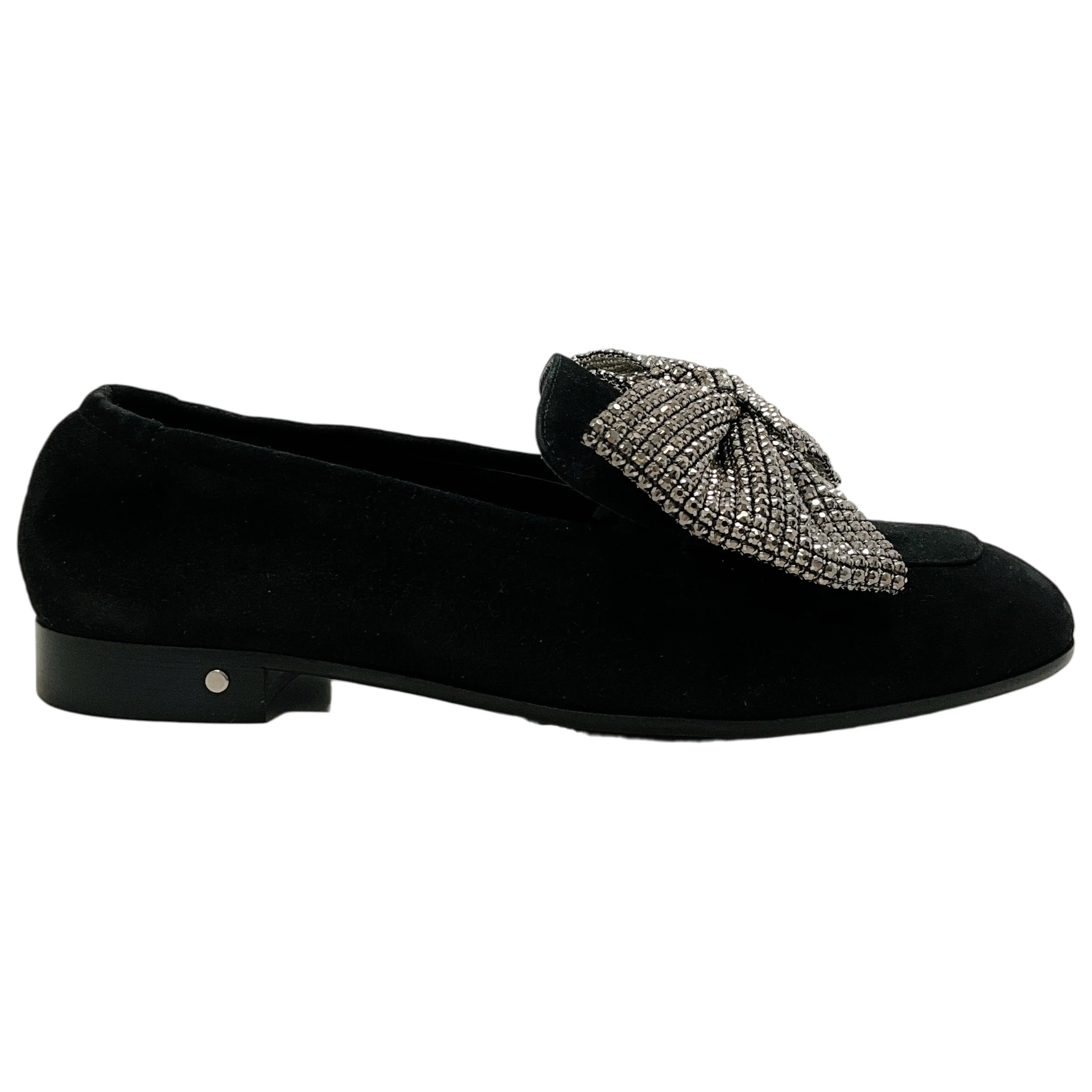 Laurence Dacade Black Suede Angela Loafers with Crystal Embellished Bow - Image 2
