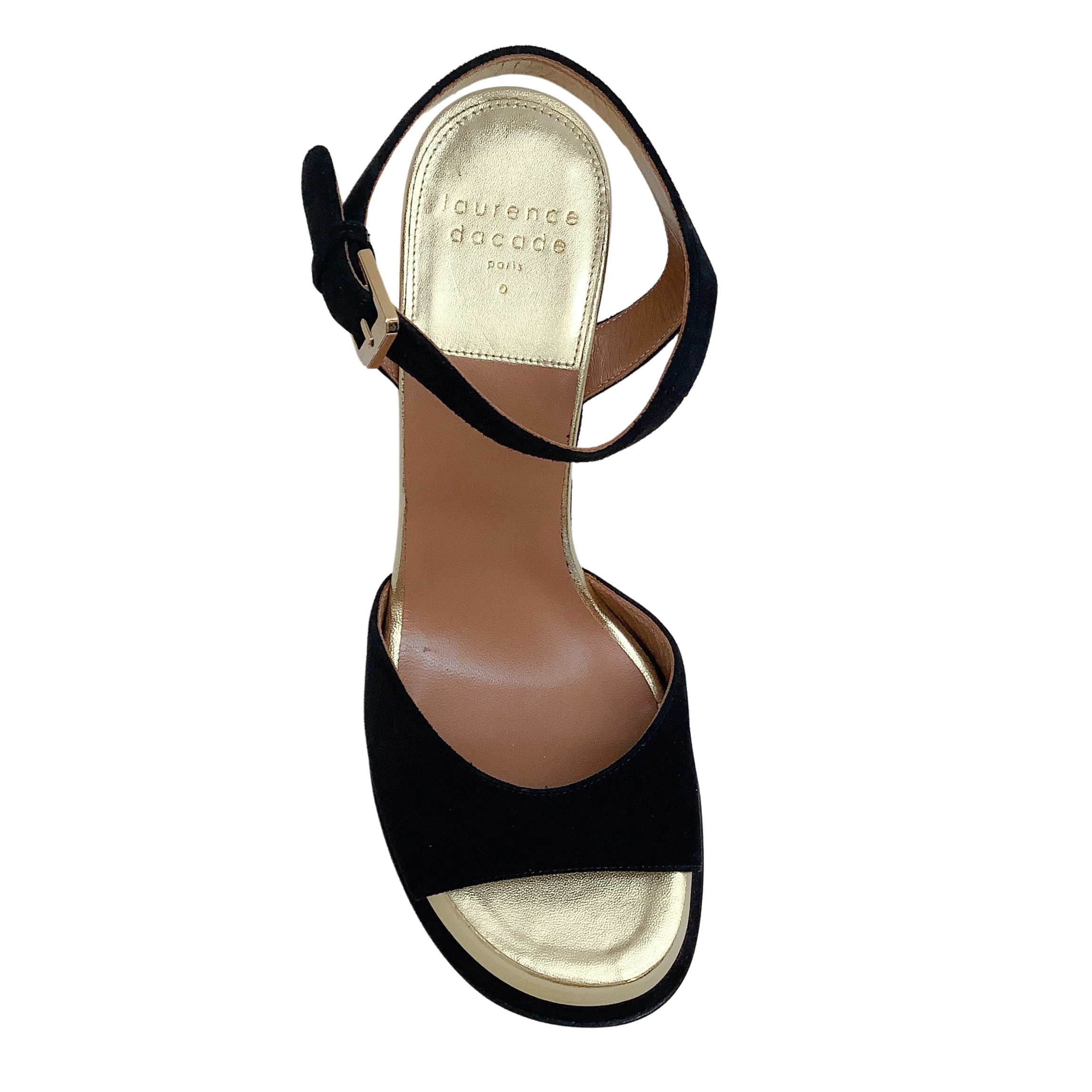 Laurence Dacade Black Suede with Gold Trim Tinta Sandals - Image 4