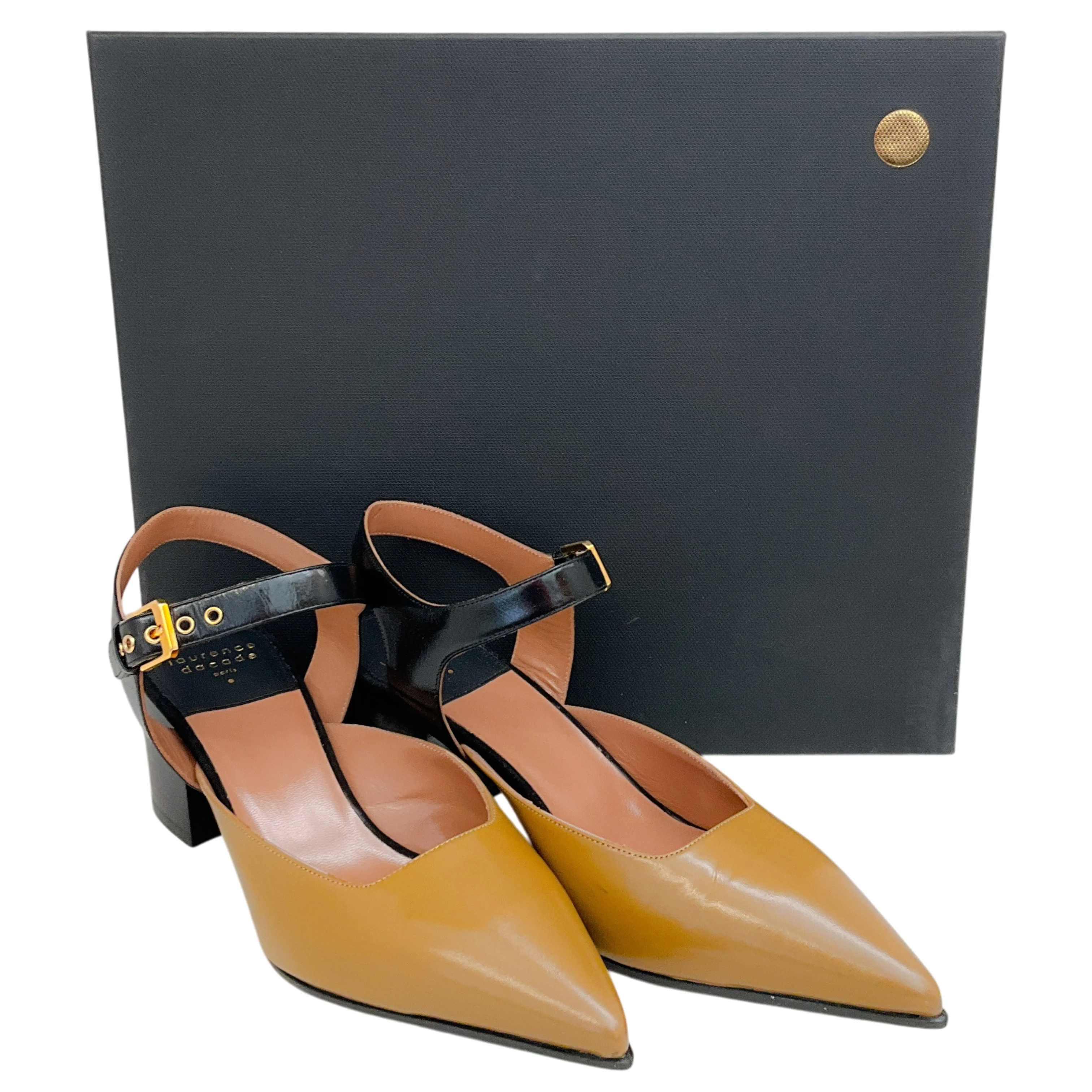 Laurence Dacade Camel / Black Leather Kane Ankle Strap Pumps - Image 6