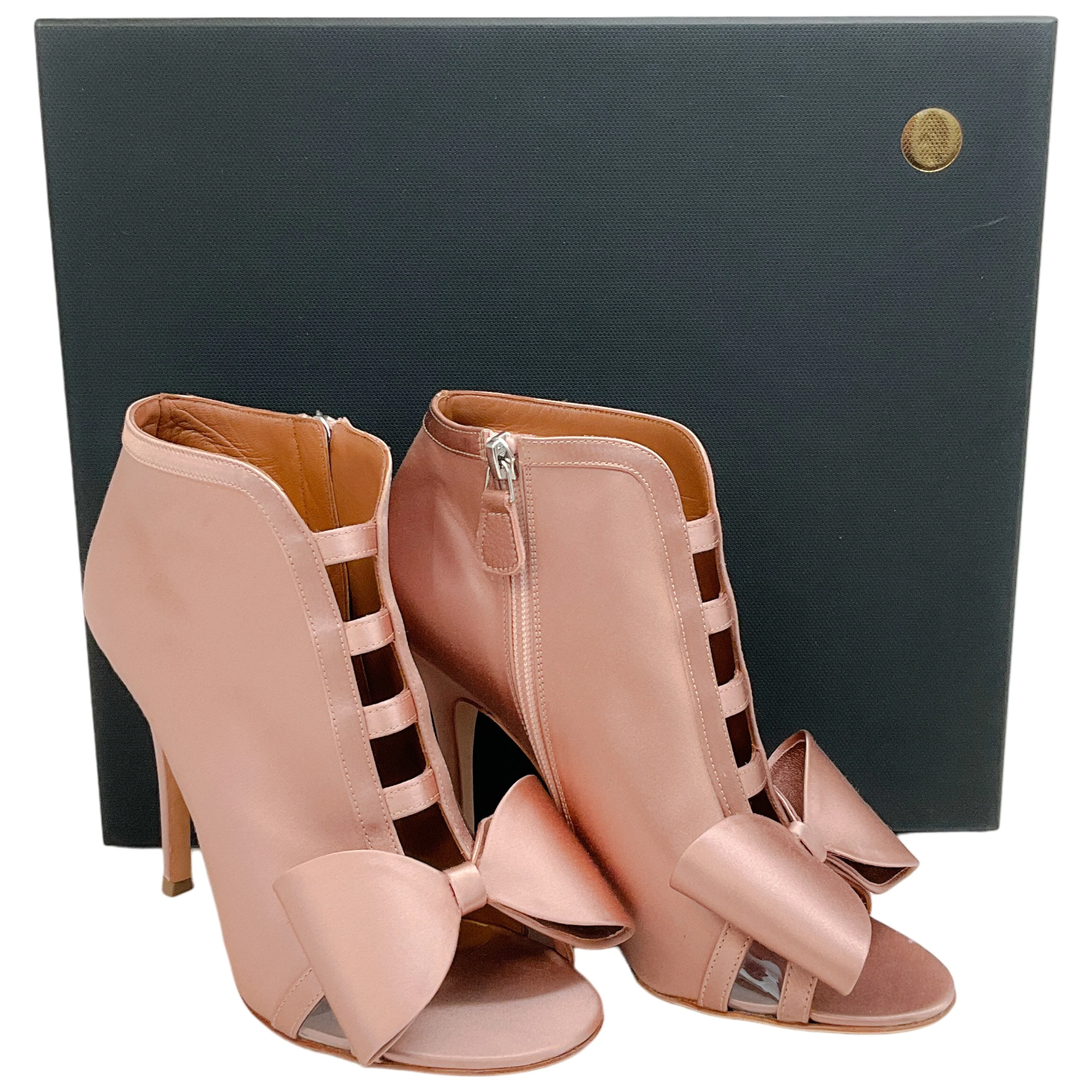Laurence Dacade Champagne Satin Peep Toe Booties with Bow - Image 6