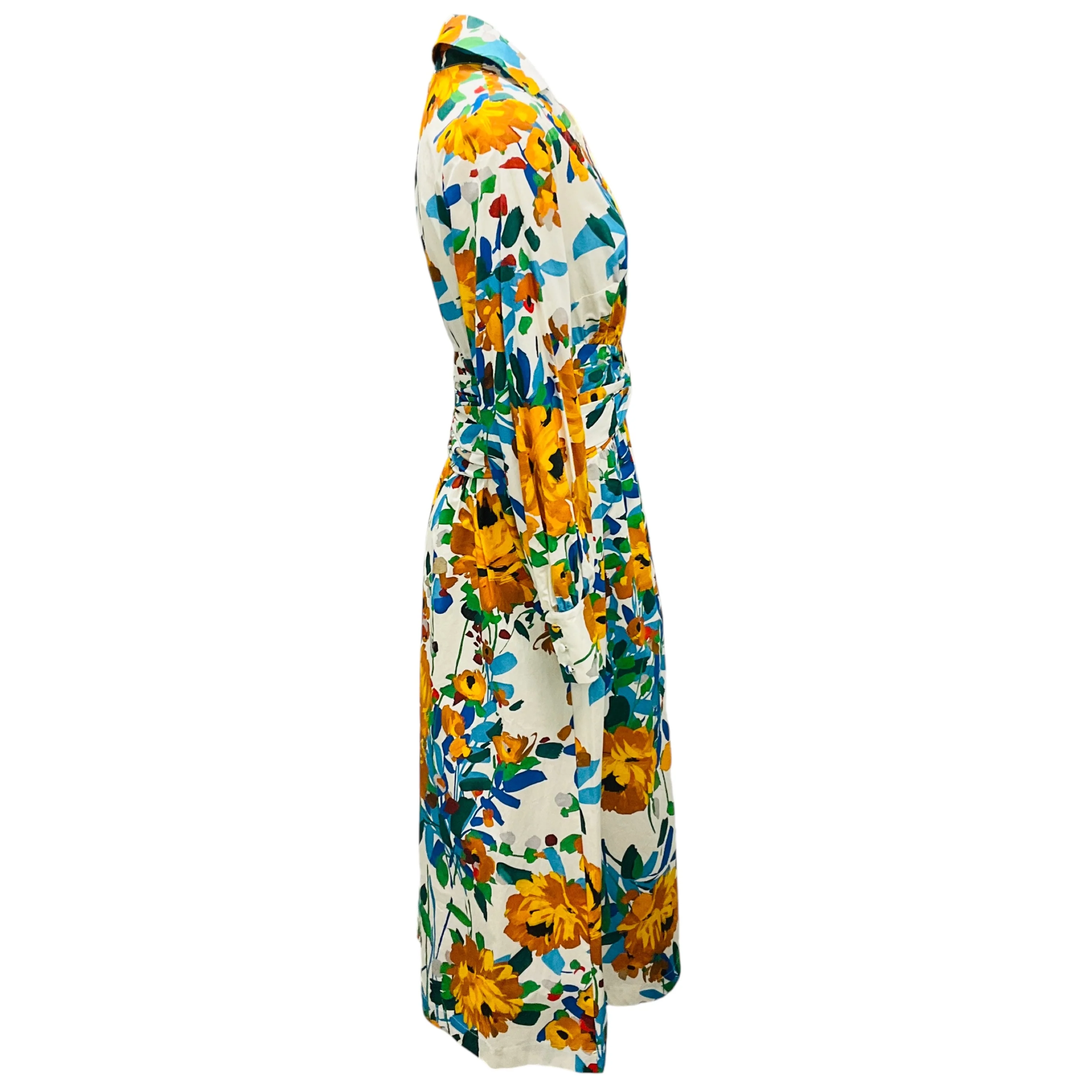 Lela Rose Ivory Multi Floral Printed Ruched Cotton Shirt Dress - Image 2