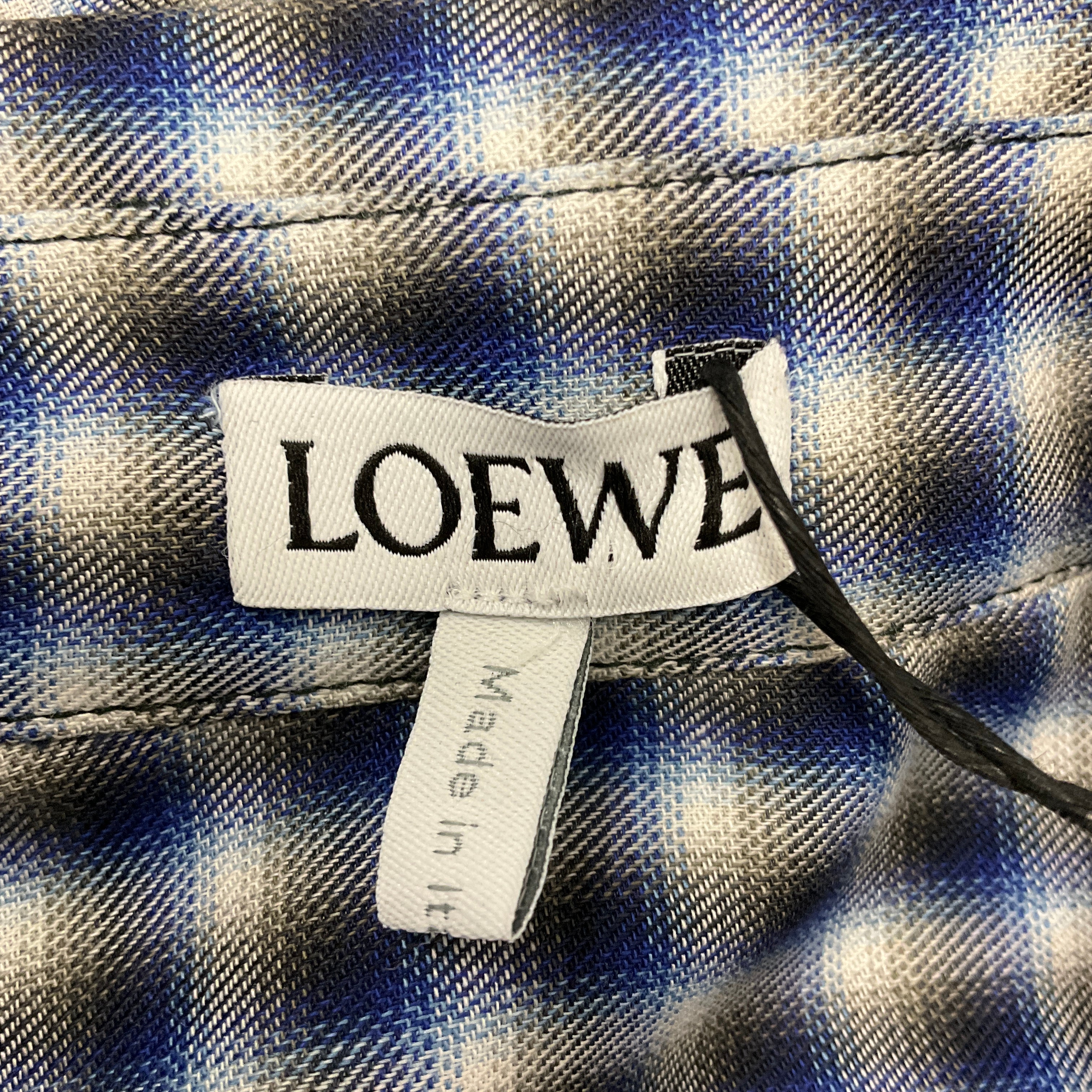 Loewe Blue / White / Black Blurred Check Patterned Pleated Button Front Shirt - Image 4