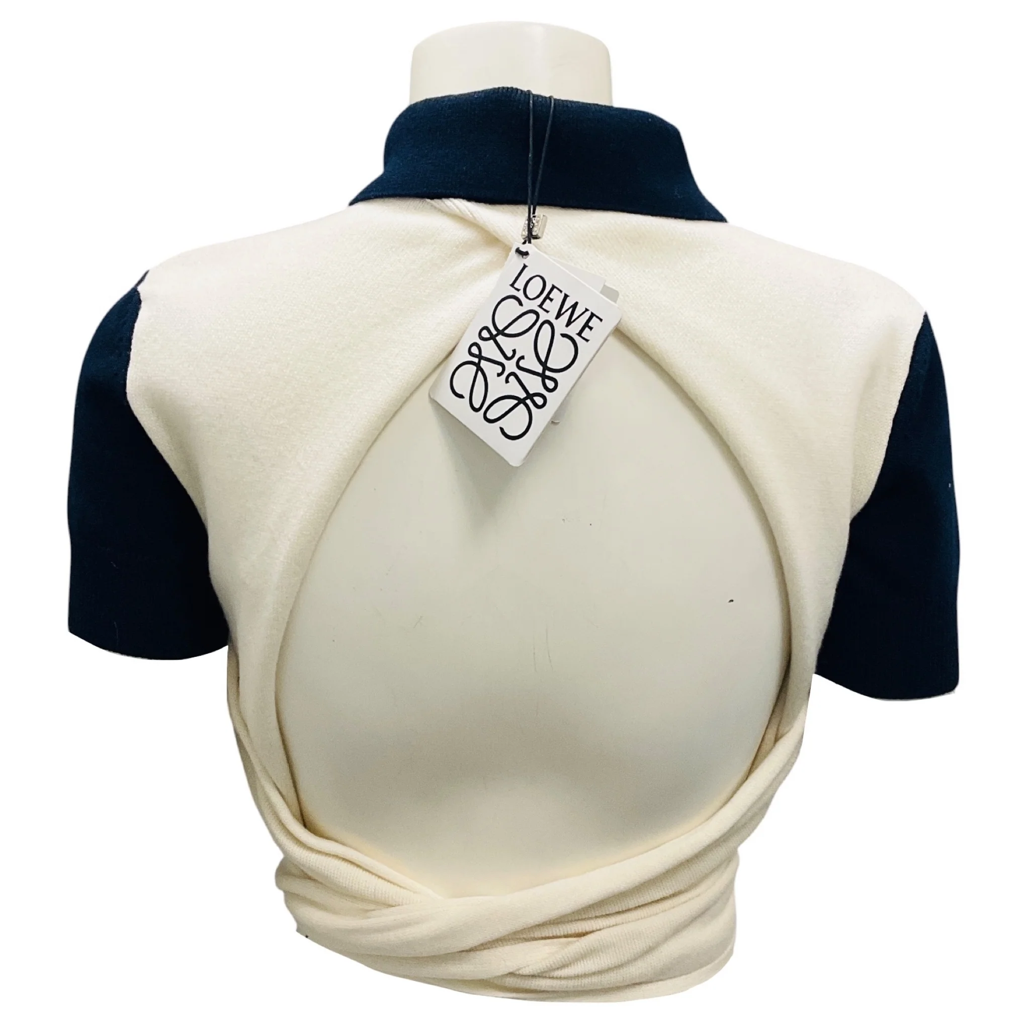 Loewe Navy / Ecru Open Back Polo Jumper - Image 3