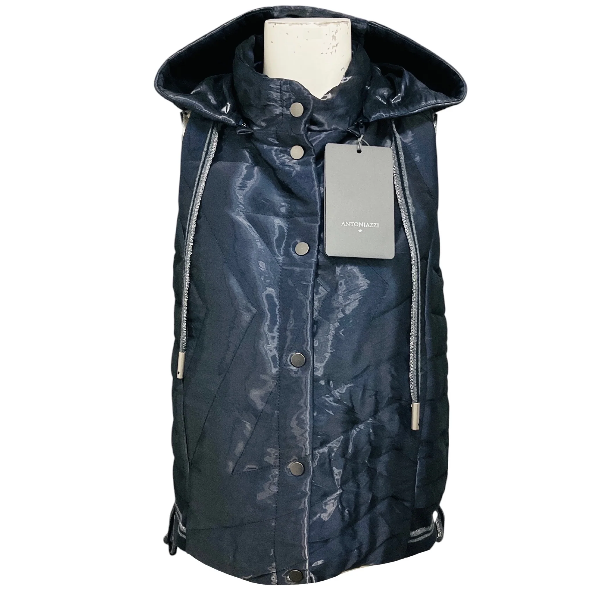 Lorena Antoniazzi Navy Blue Quilted Vest with Hood