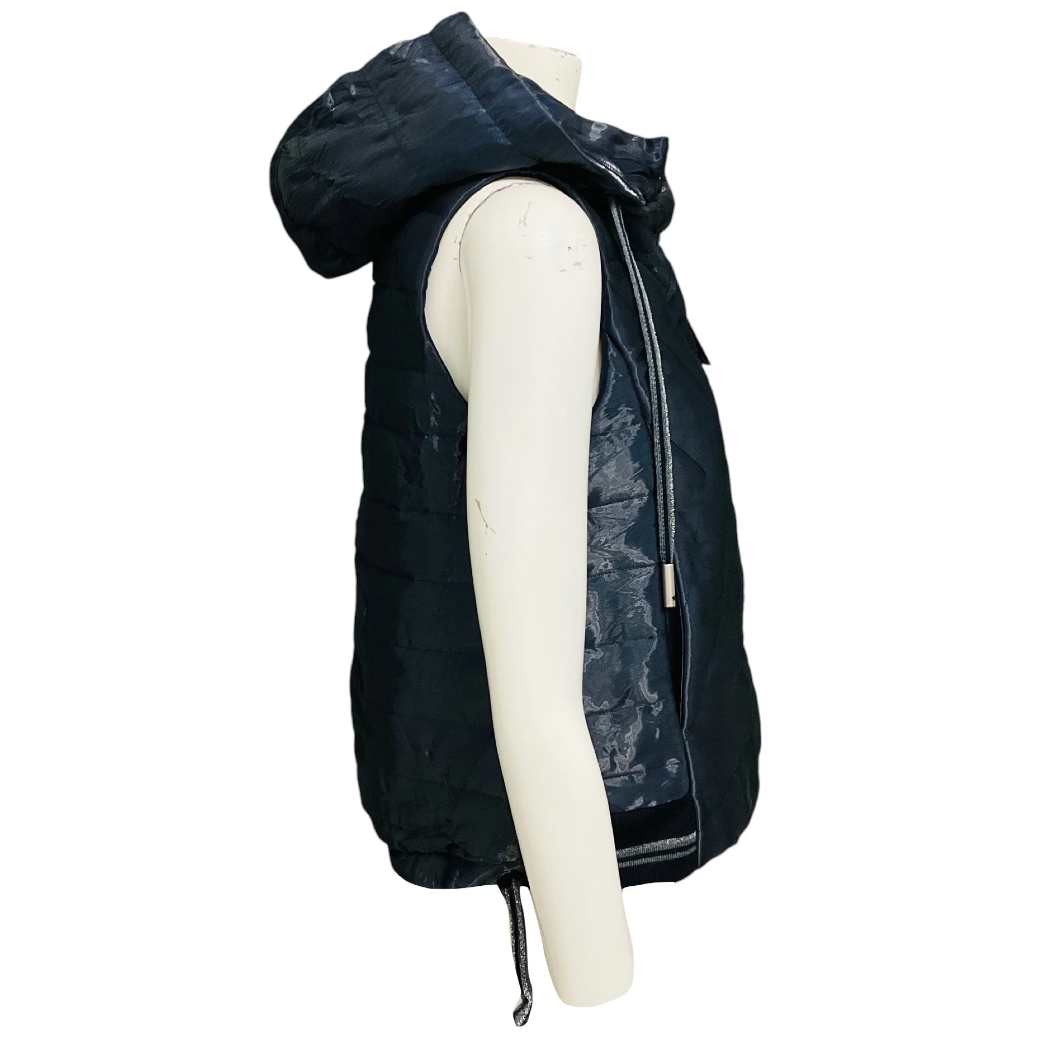 Lorena Antoniazzi Navy Blue Quilted Vest with Hood - Image 2
