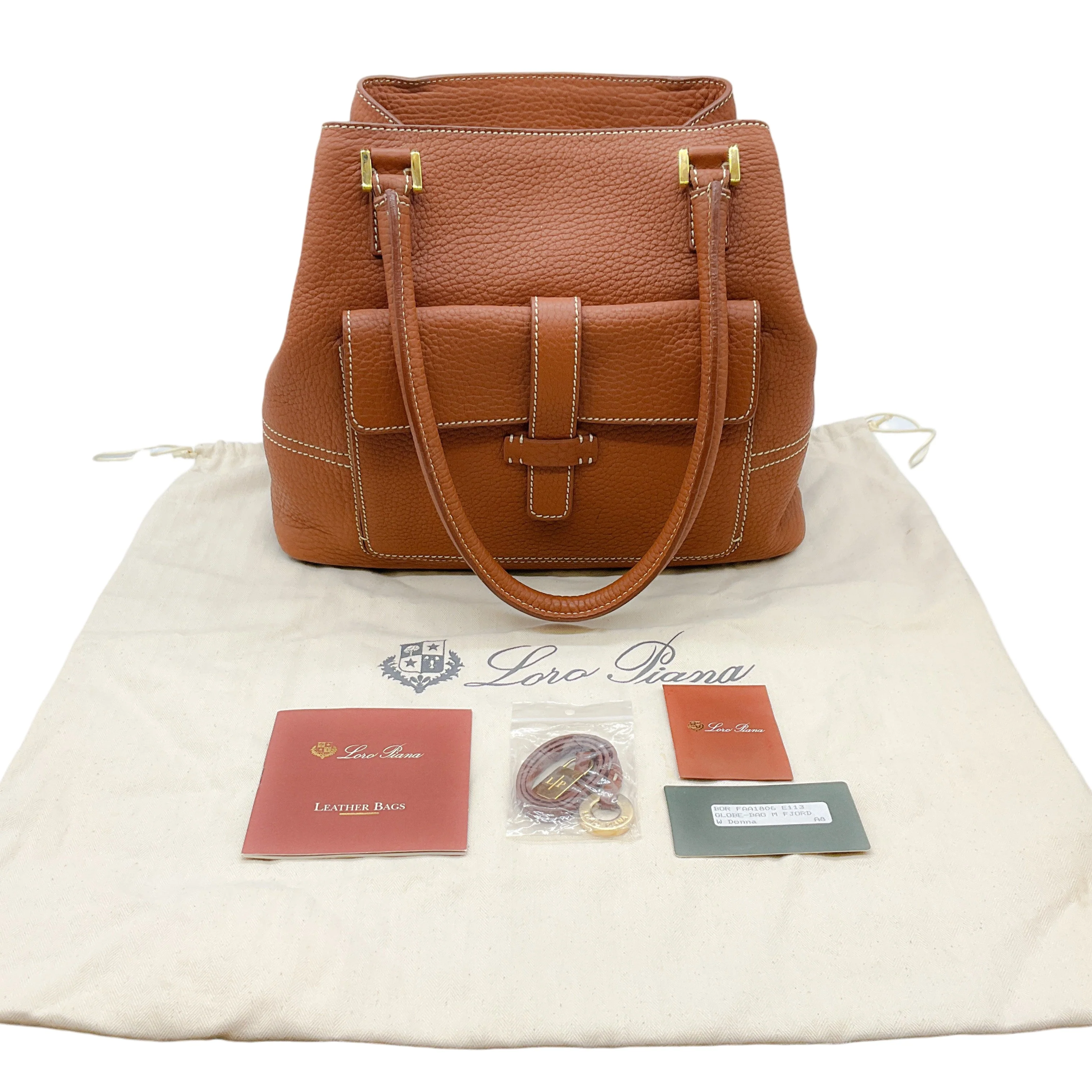 Loro Piana Brown Fjord Leather Globe Bag - Image 8