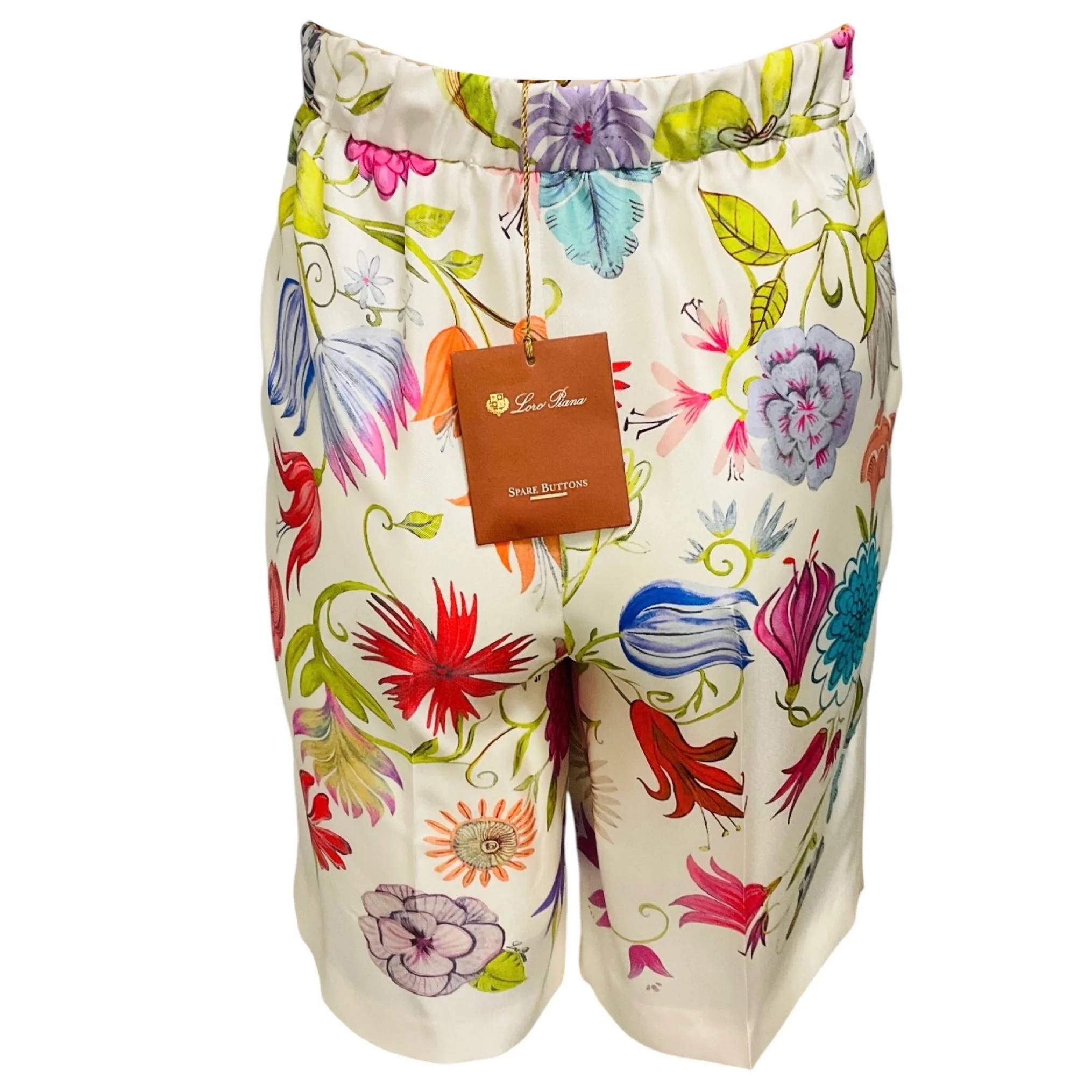 Loro Piana Ivory Multi Floral Jardin Print Silk Larrie Bermuda Shorts - Image 3