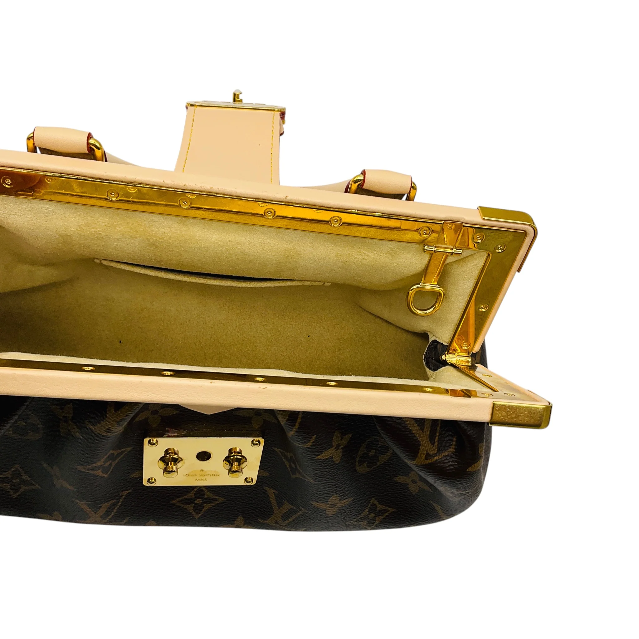 Louis Vuitton Brown Monogram Canvas Calfskin Trim Top Handle Clutch Handbag - Image 6