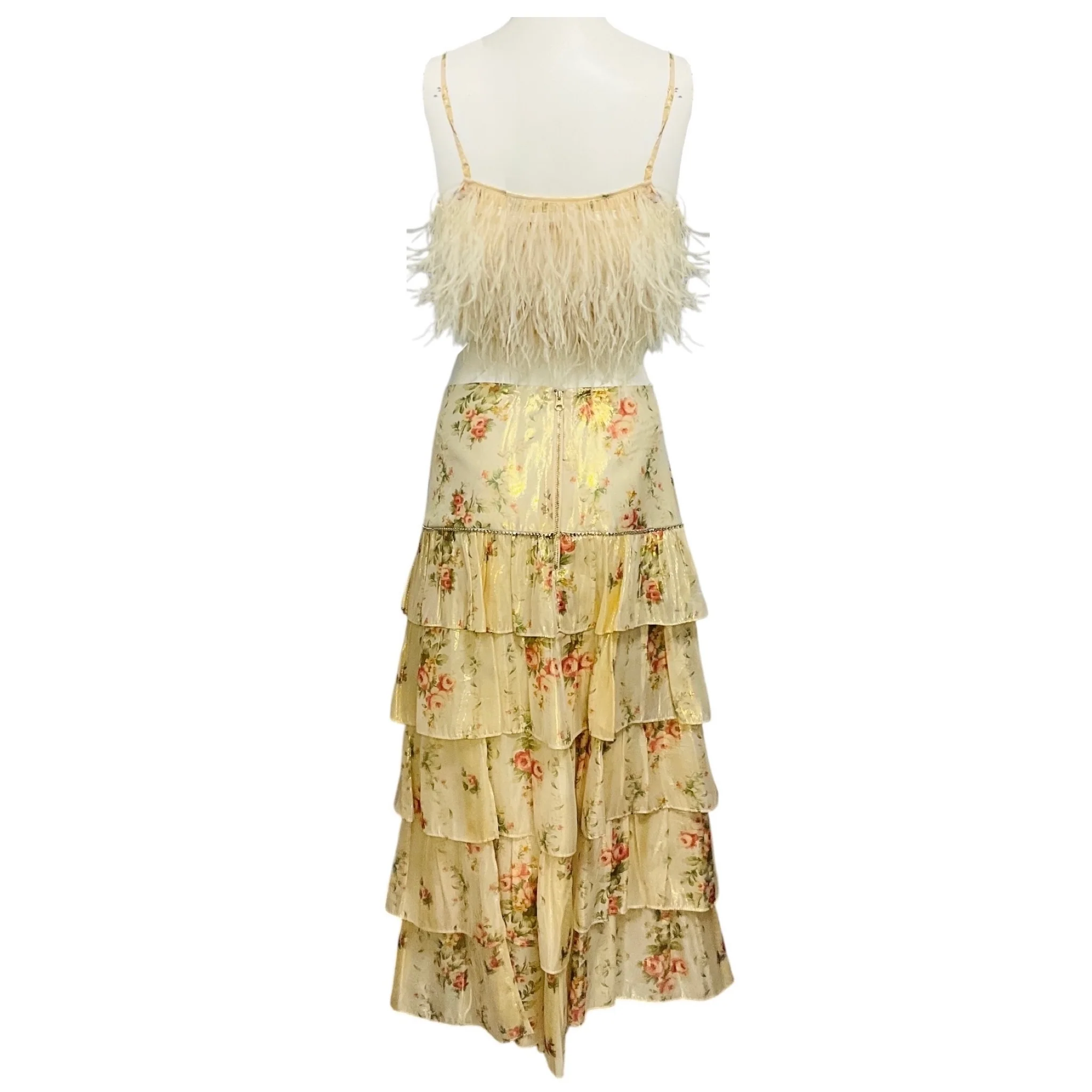 LoveShackFancy Gold Metallic Dusty Crop Cami and Fancy Tandy Skirt in Golden Fog - Image 3