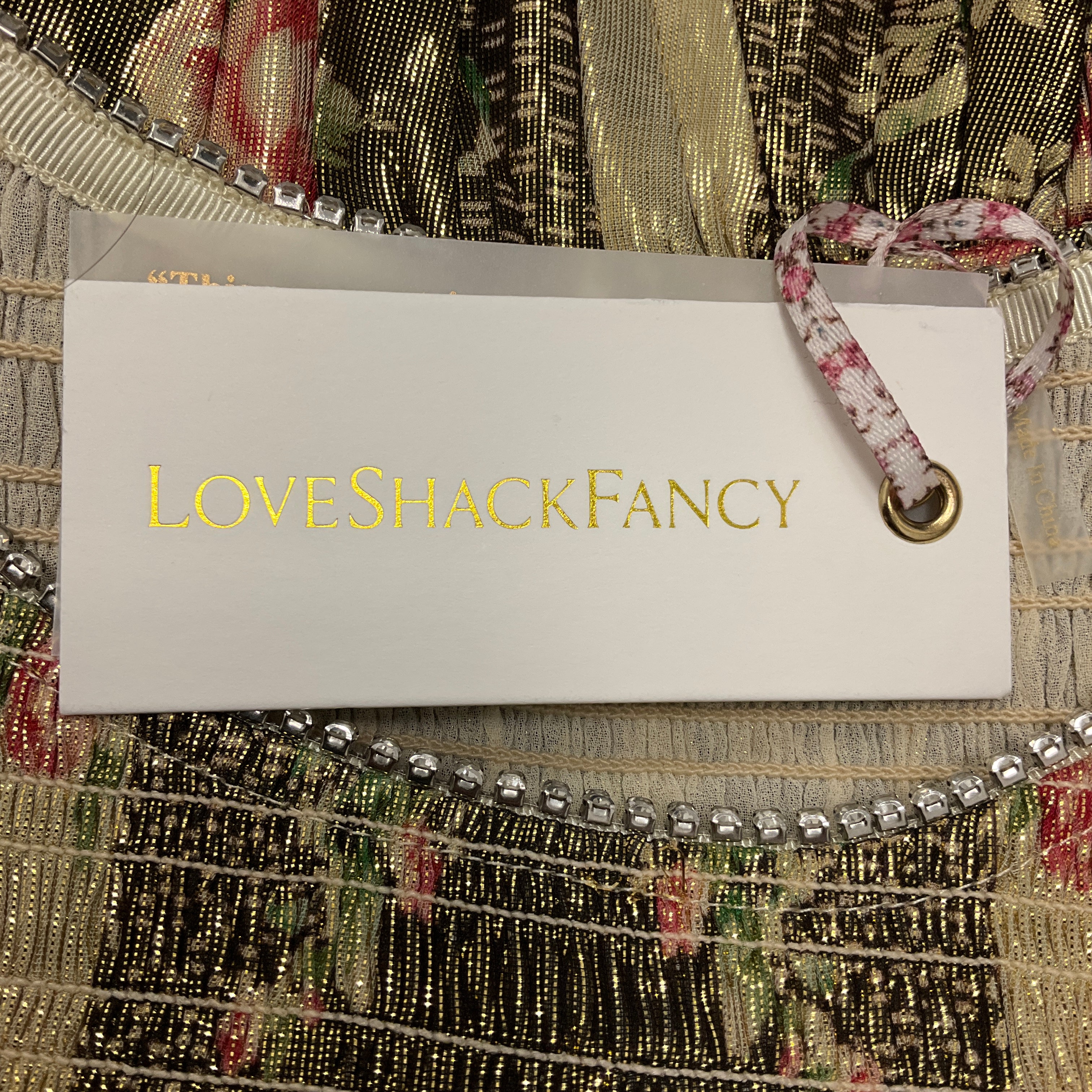 LoveShackFancy Gold Metallic Midnight Ruby Smocked Mini Greenwich Dress - Image 5