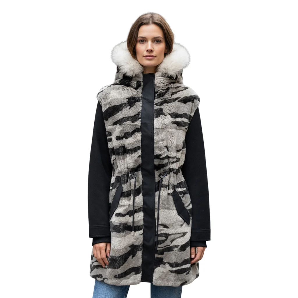 Mackage Grey Suri Camo Rabbit Fur Parka Coat - Image 6
