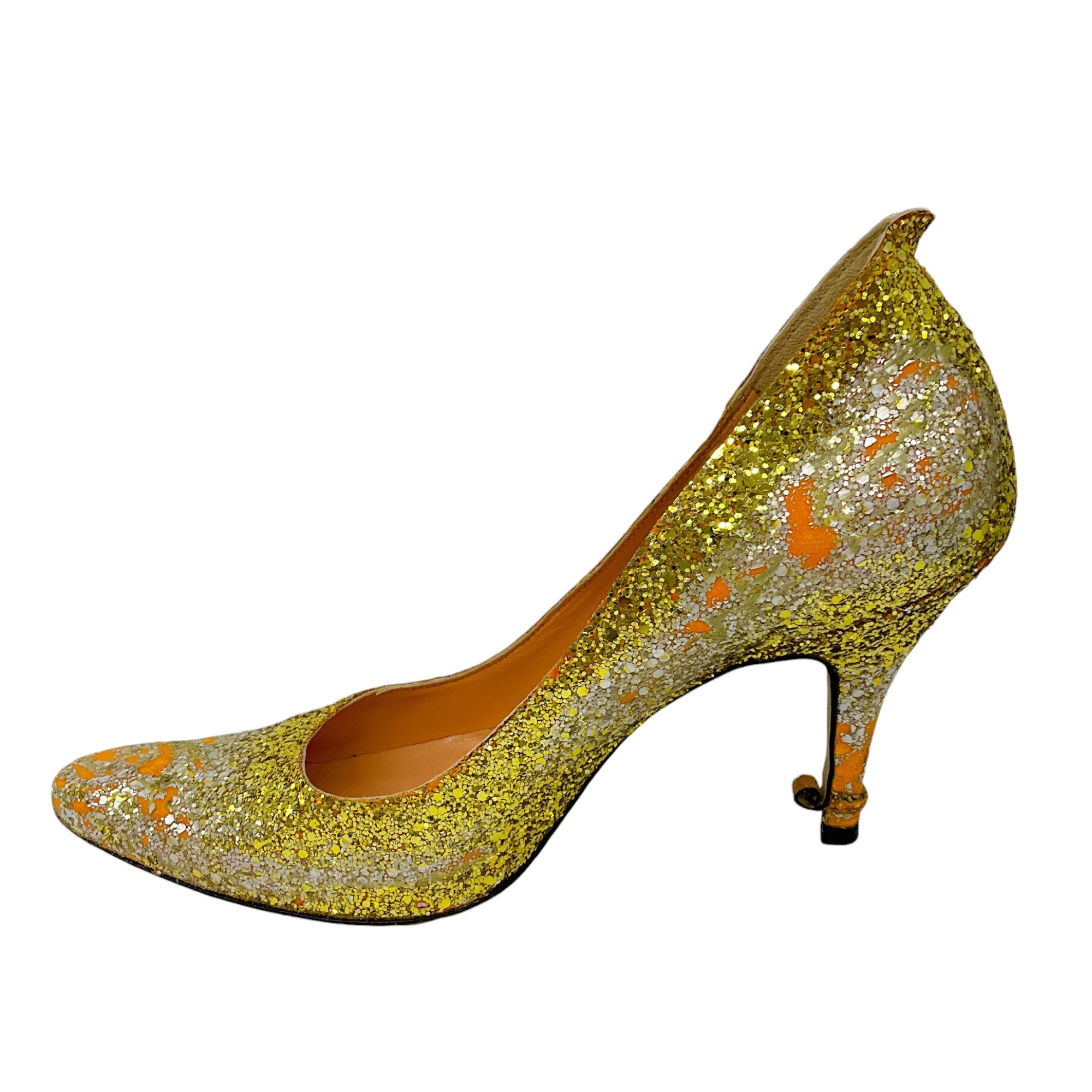 Maison Margiela Gold Metallic Distressed Glitter Pumps - Image 3