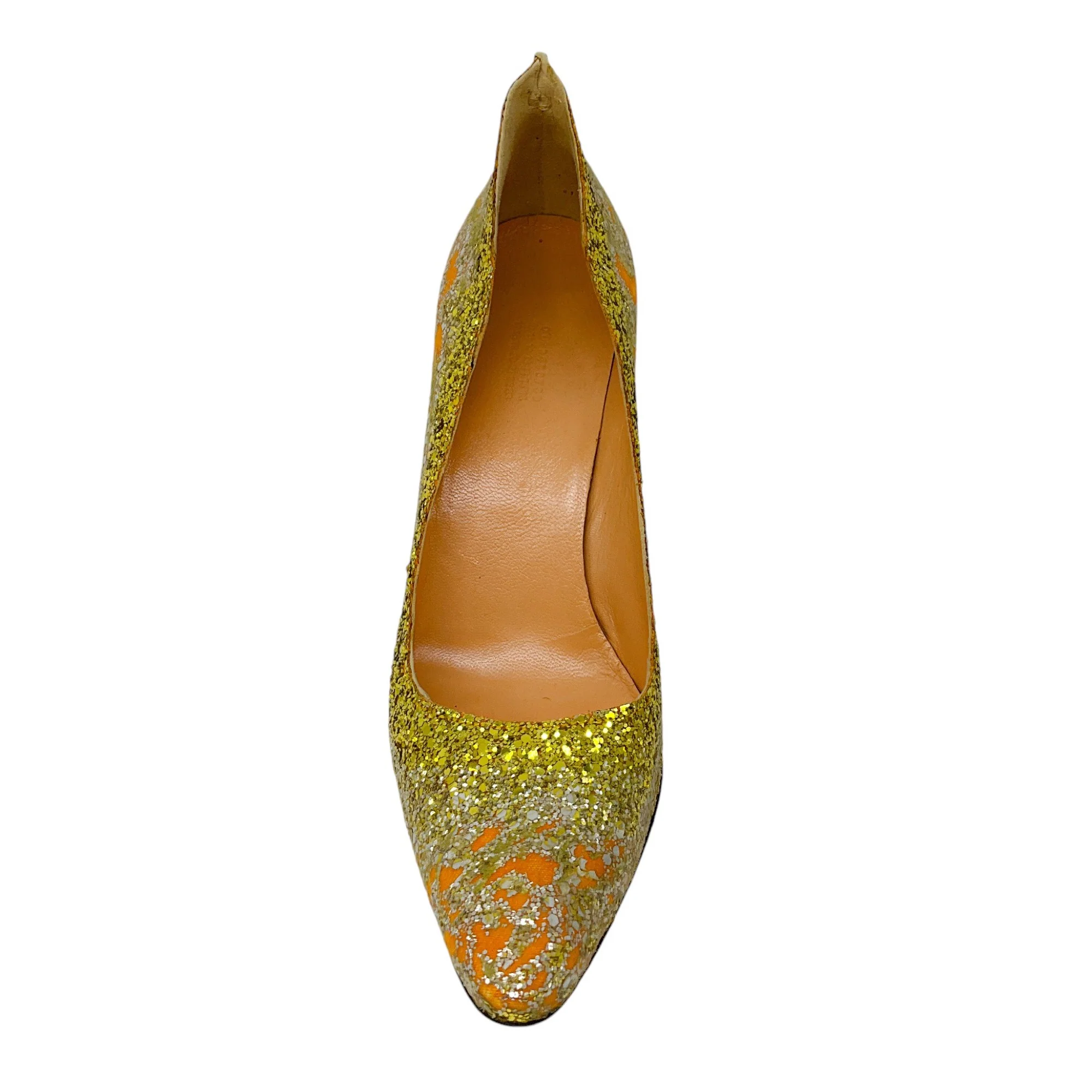 Maison Margiela Gold Metallic Distressed Glitter Pumps - Image 4