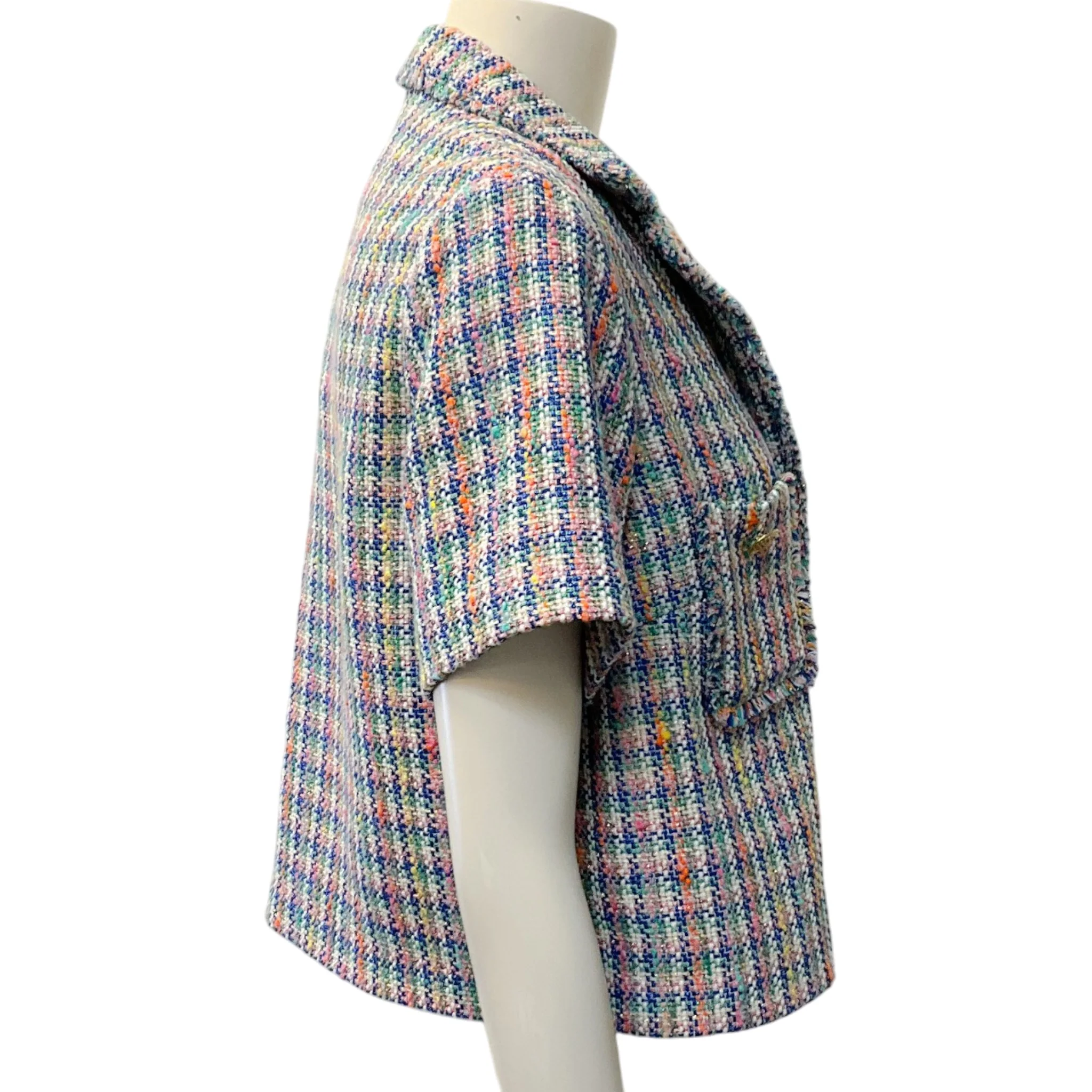 Maje Blue Multi Tweed Vizam Short Sleeved Jacket - Image 2