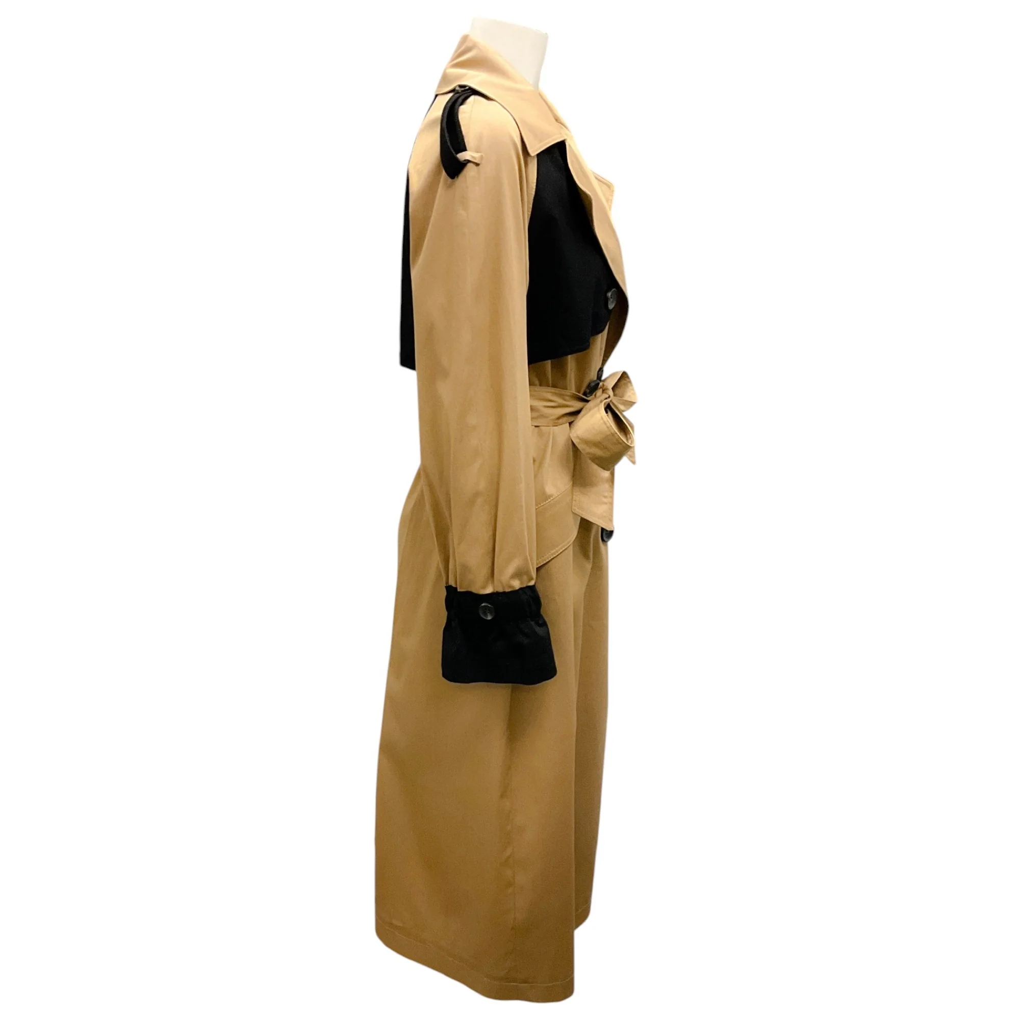 Malej Camel / Black Double Breasted Cotton Trench Coat - Image 2